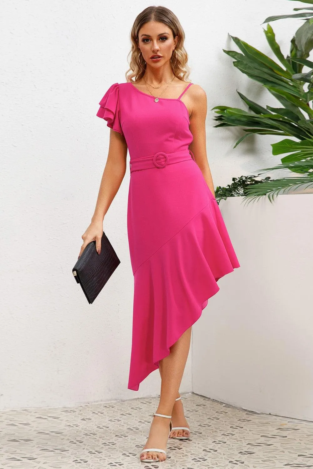 Standout Ruffled Asymmetrical Hem Dress