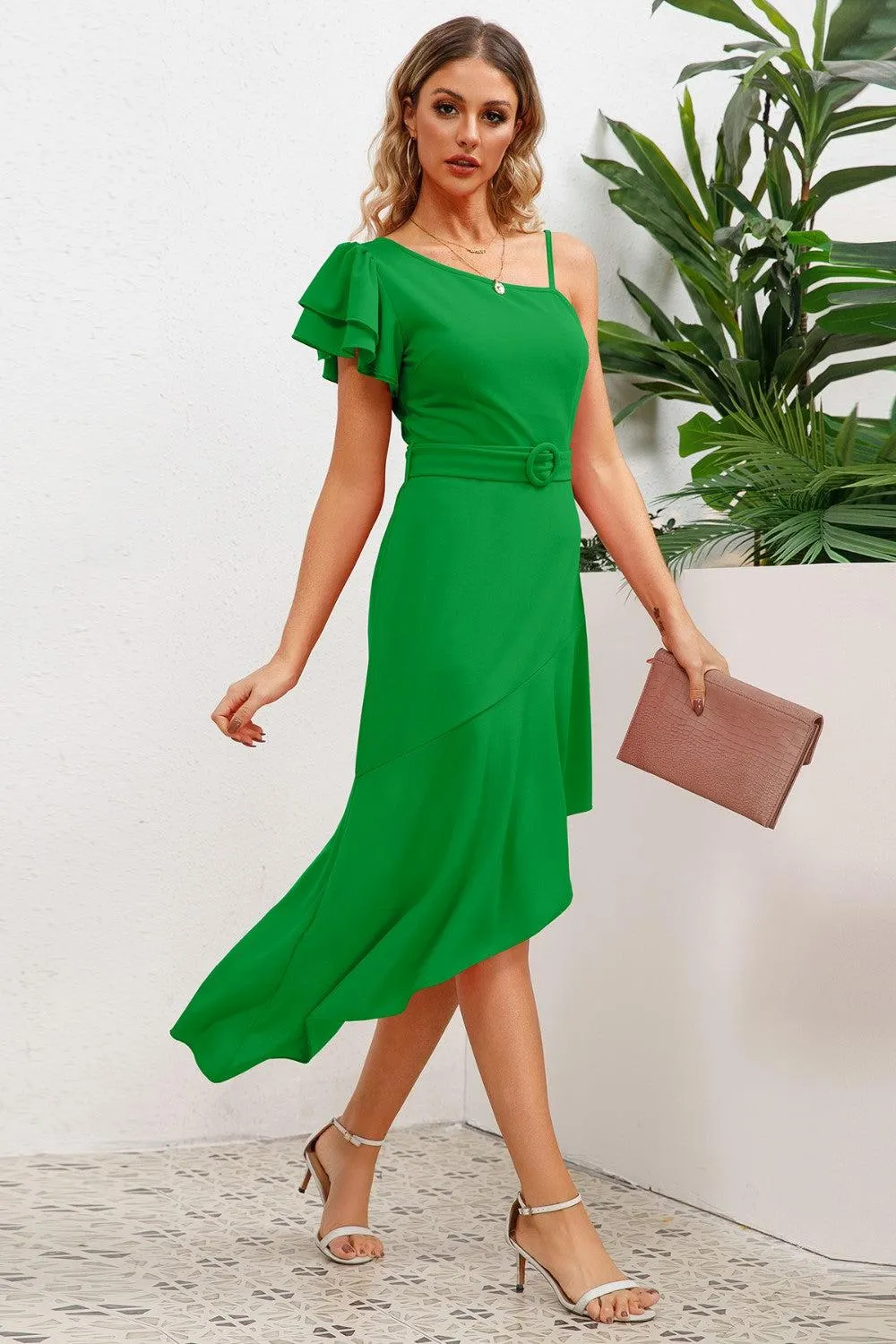 Standout Ruffled Asymmetrical Hem Dress