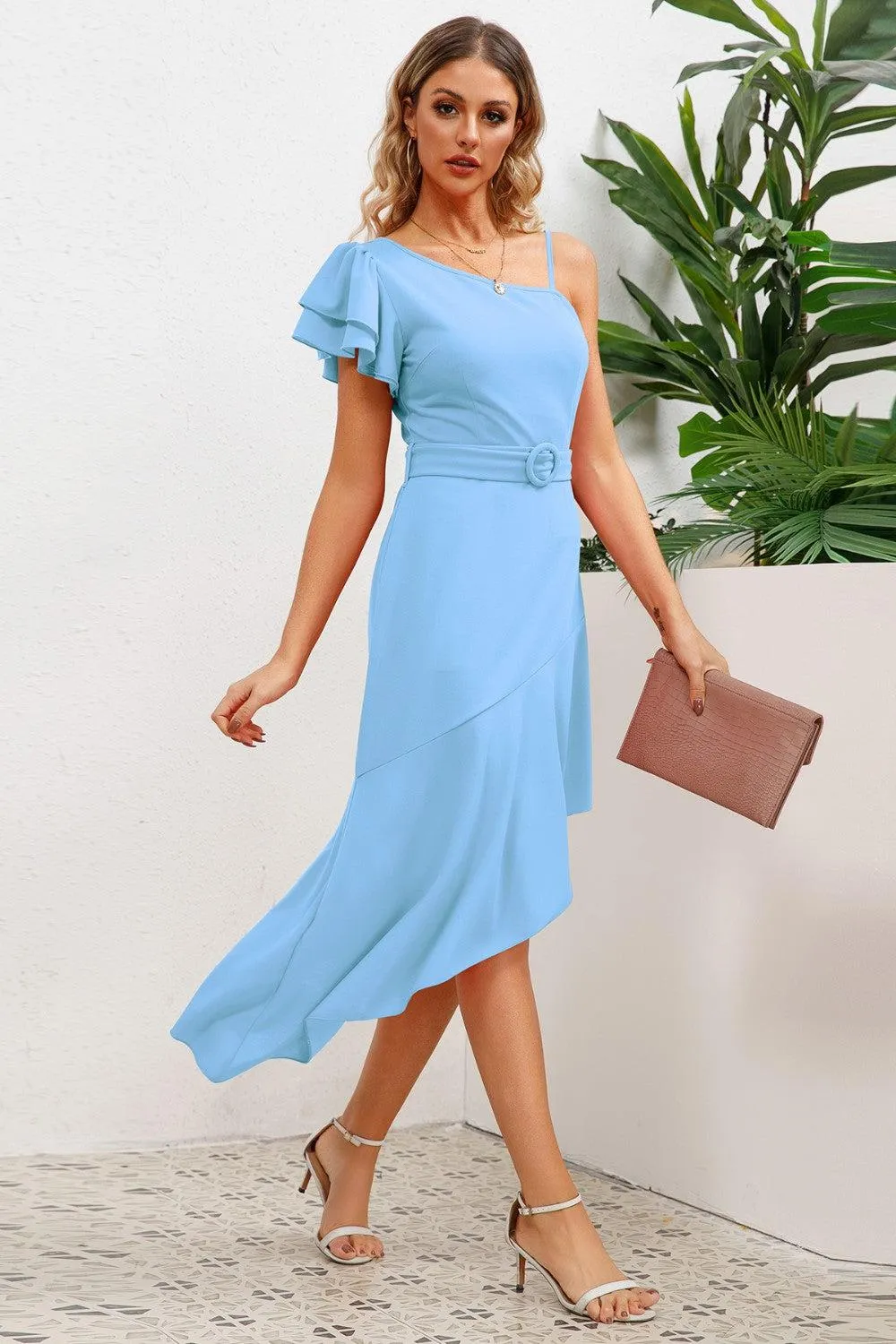 Standout Ruffled Asymmetrical Hem Dress