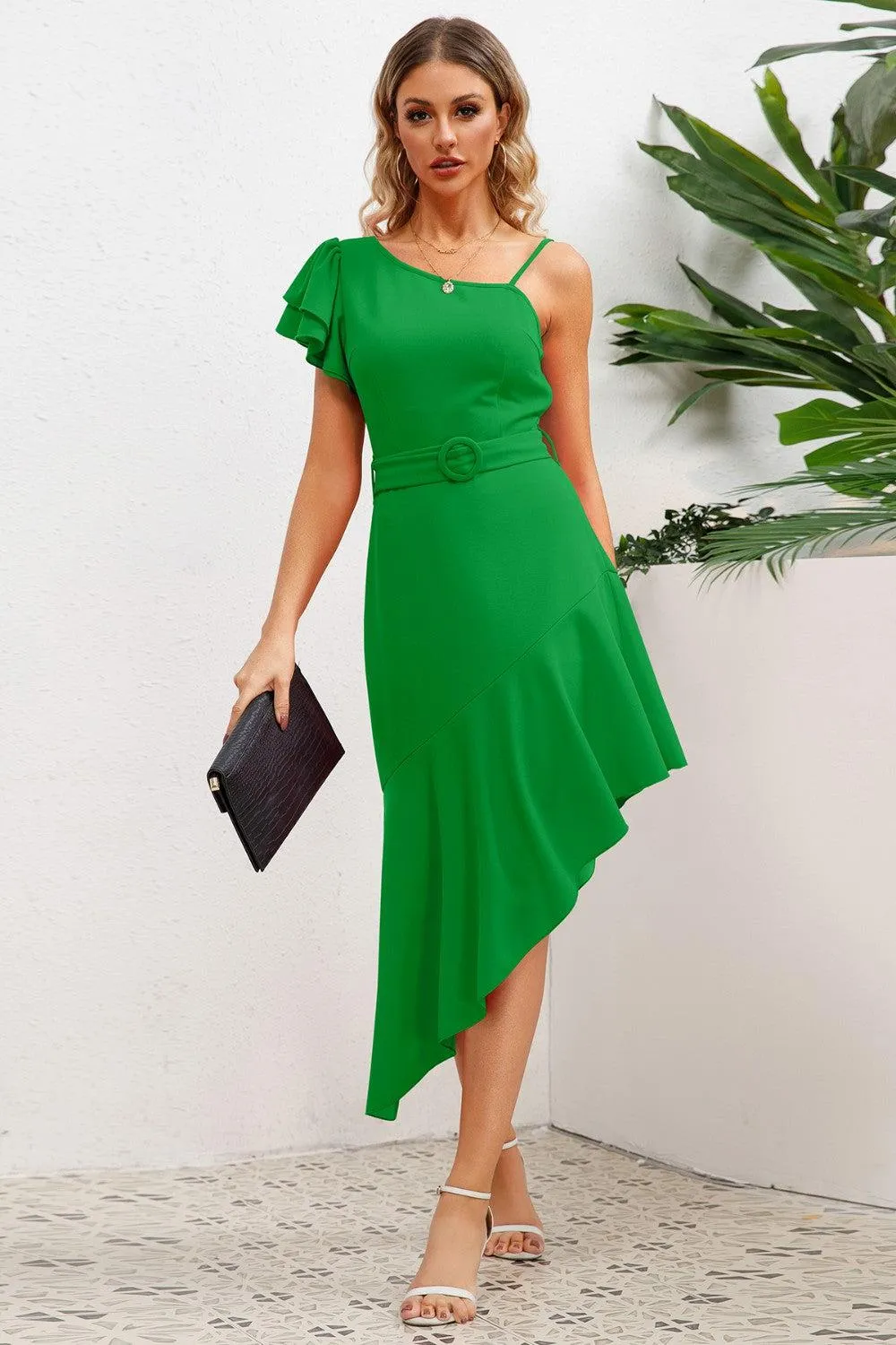 Standout Ruffled Asymmetrical Hem Dress