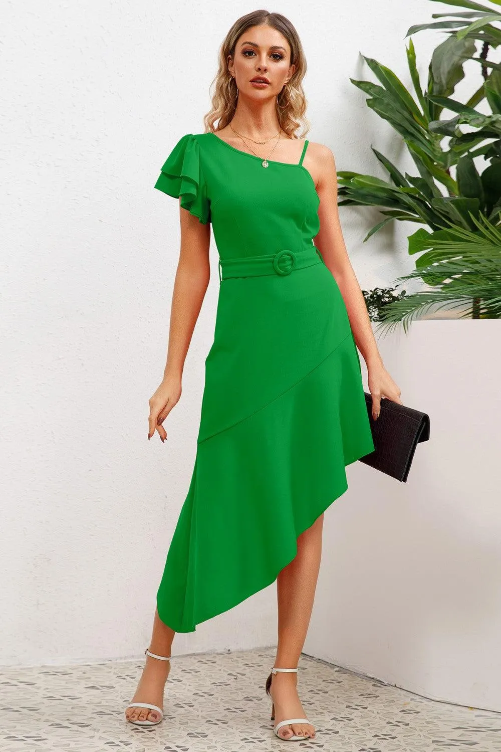 Standout Ruffled Asymmetrical Hem Dress