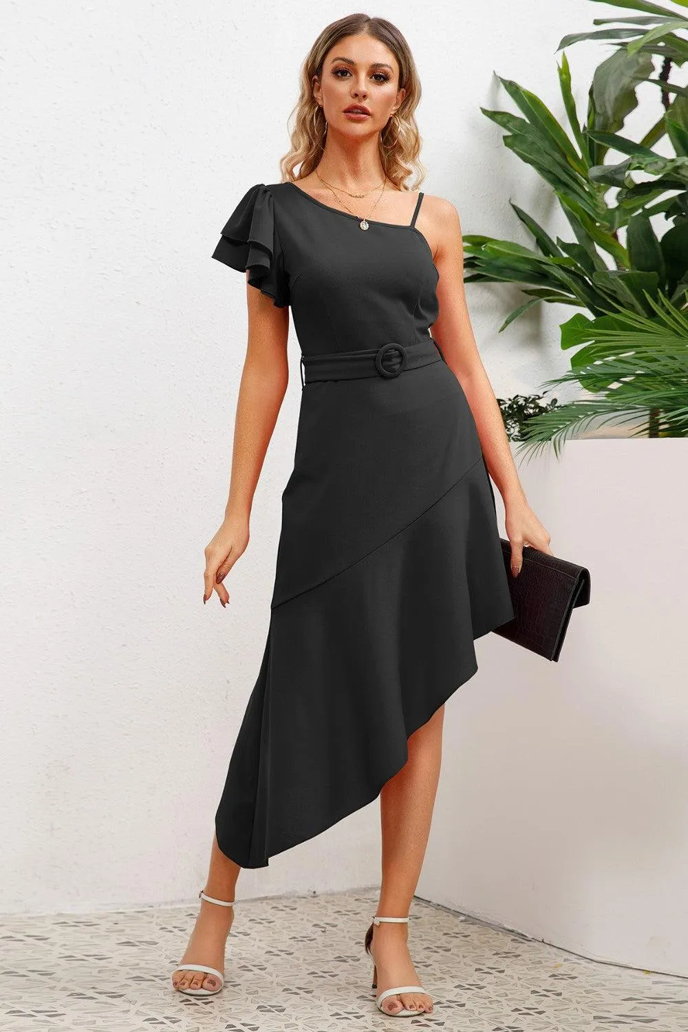 Standout Ruffled Asymmetrical Hem Dress