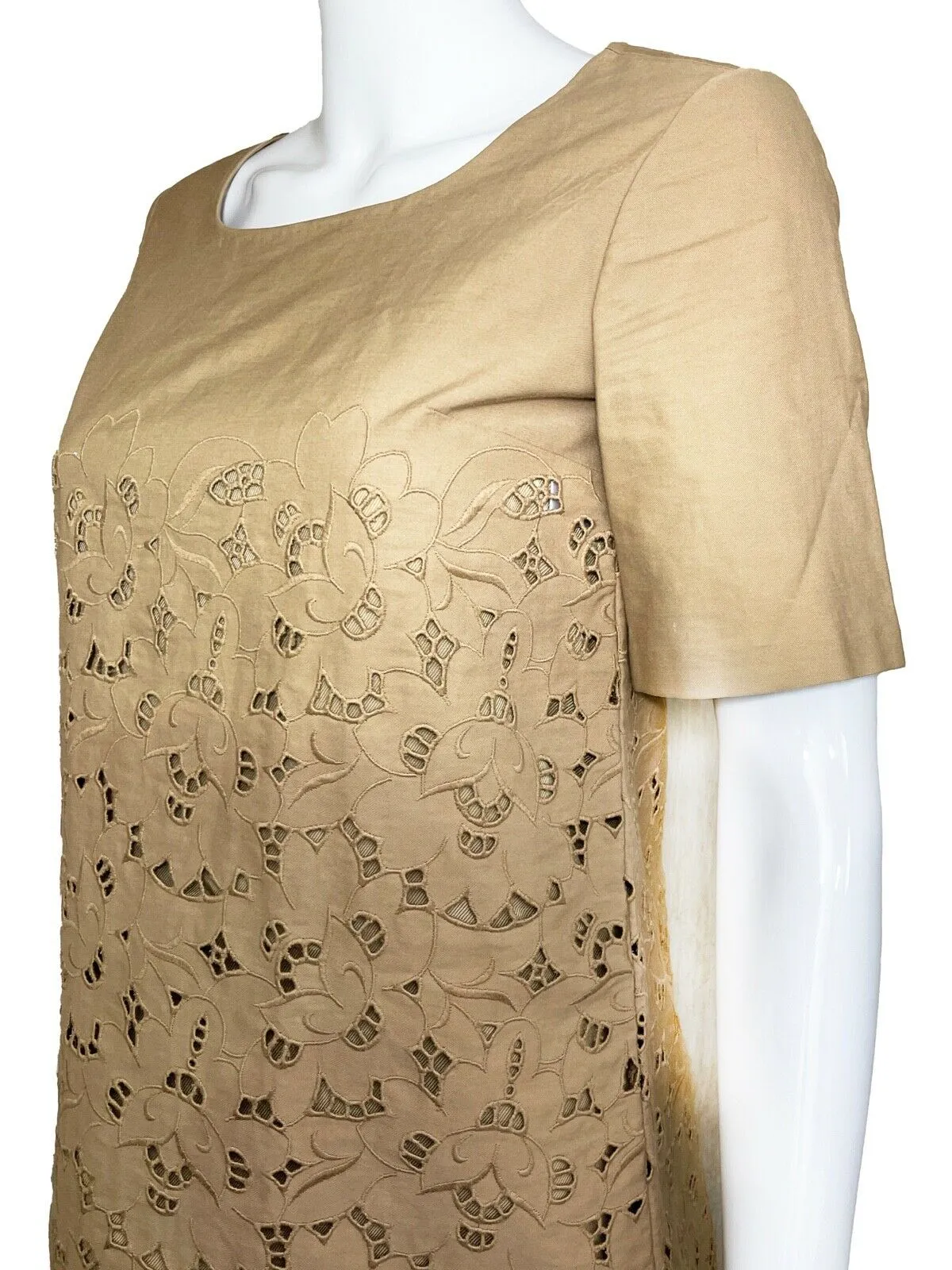 Stella McCartney Cotton Eyelet Tan Dress with Slip Lining - Tan - 36 - US 2