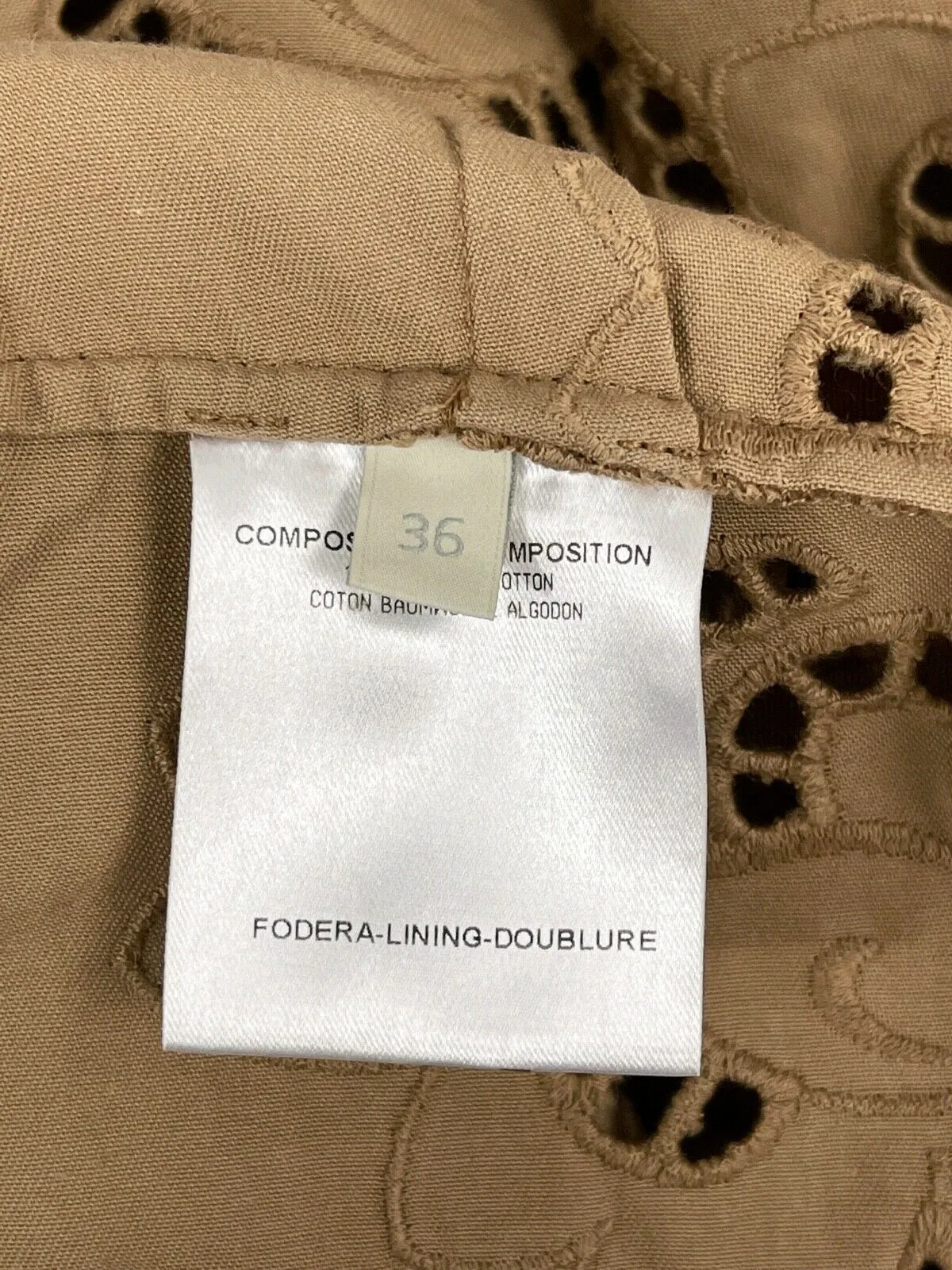 Stella McCartney Cotton Eyelet Tan Dress with Slip Lining - Tan - 36 - US 2
