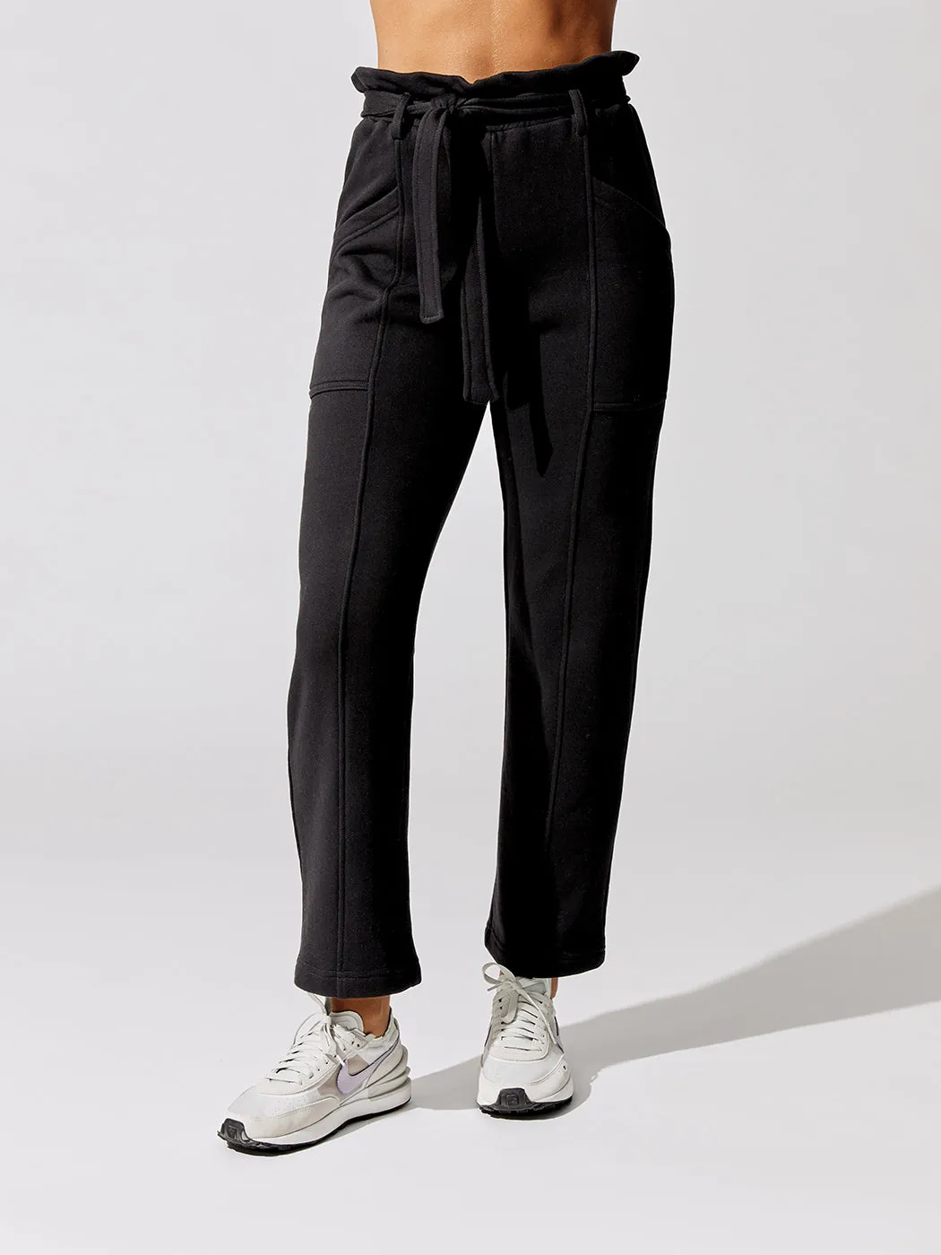 Stevie Organic Terry Paperbag Sweat Pants - Black