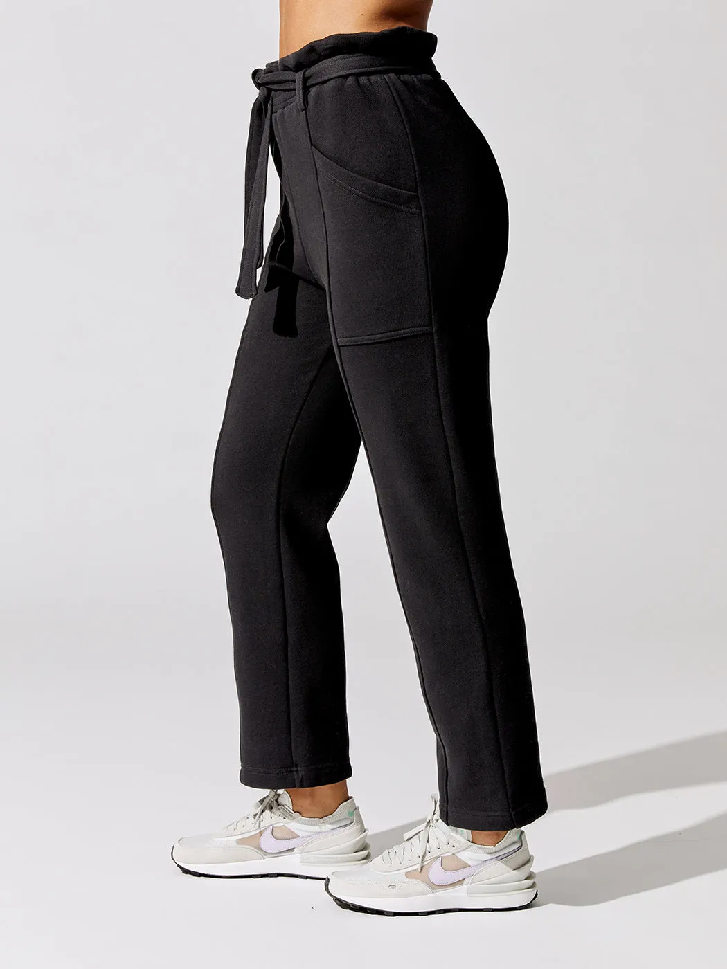 Stevie Organic Terry Paperbag Sweat Pants - Black
