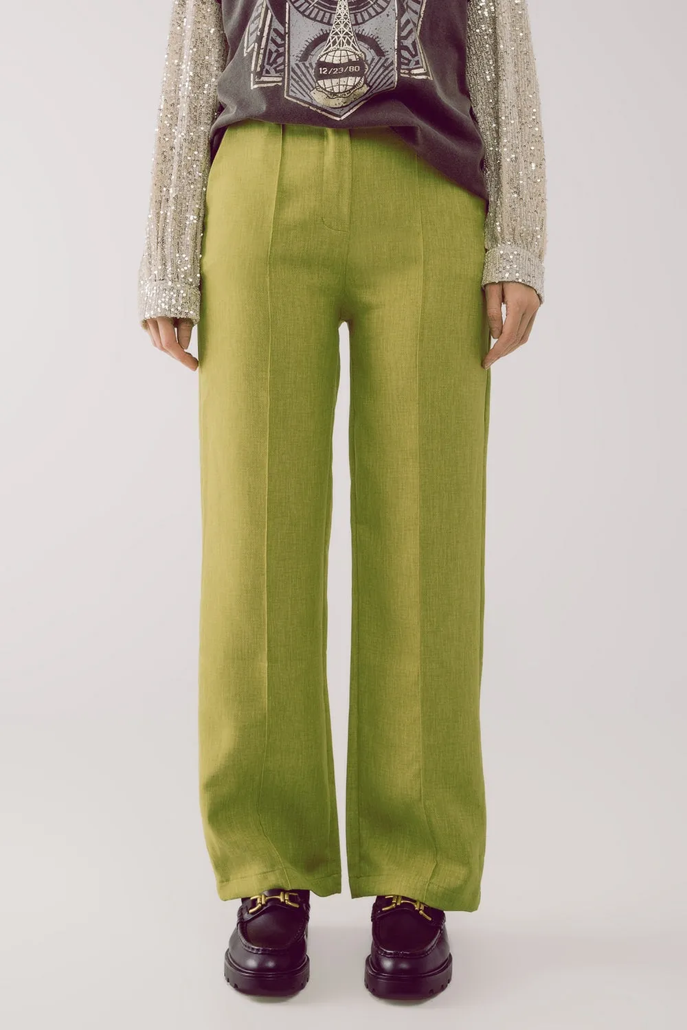 Straight leg tailored pants in green