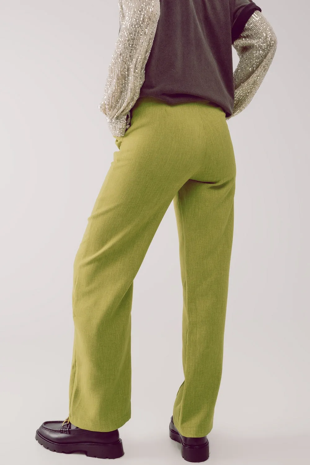 Straight leg tailored pants in green
