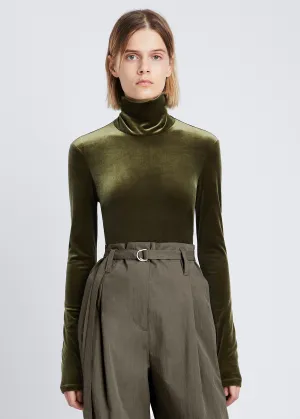 Stretch Velvet Turtleneck Top (Military)