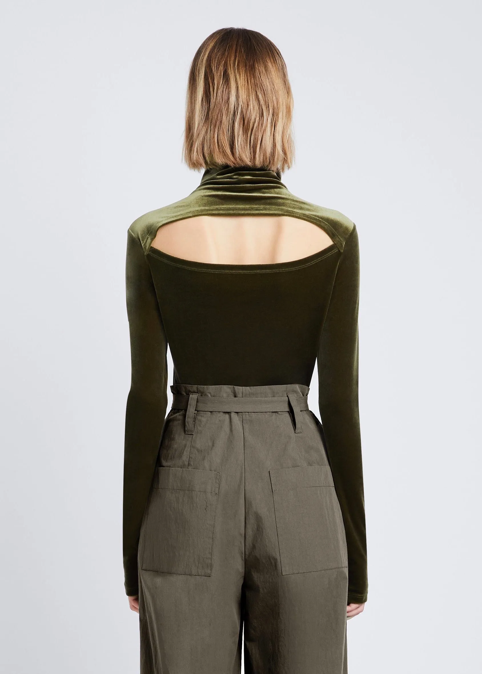 Stretch Velvet Turtleneck Top (Military)