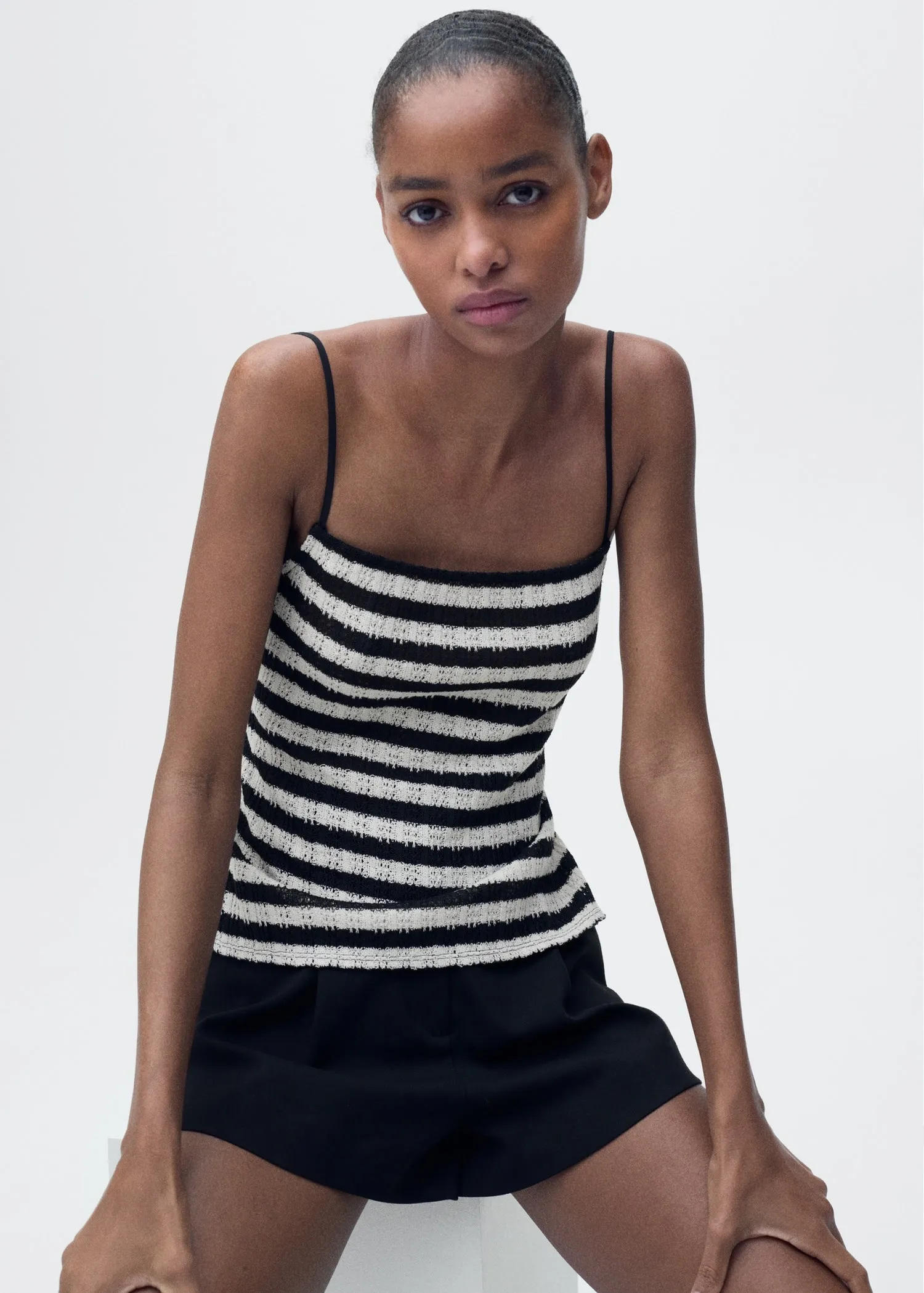 Striped knit fitted top