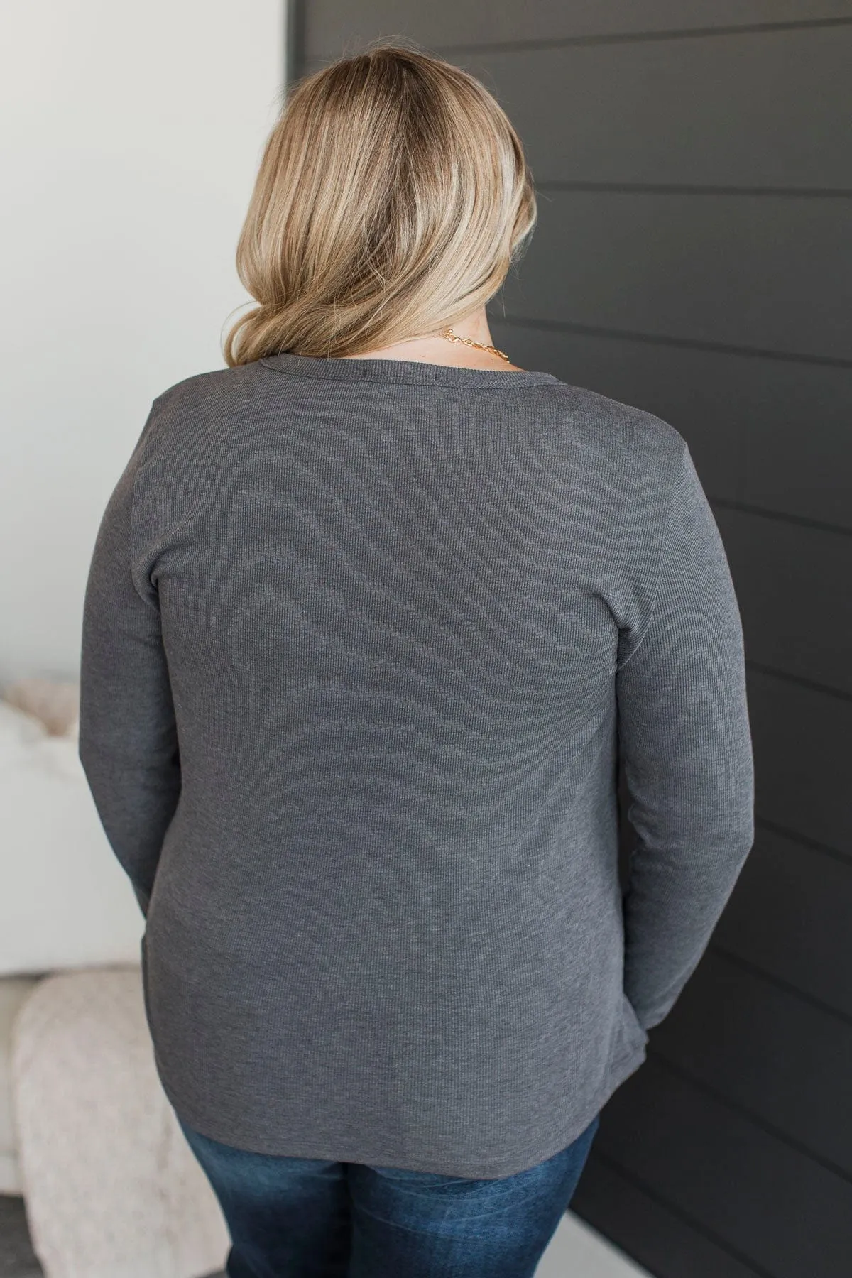 Super Lovable Long Sleeve Top- Charcoal