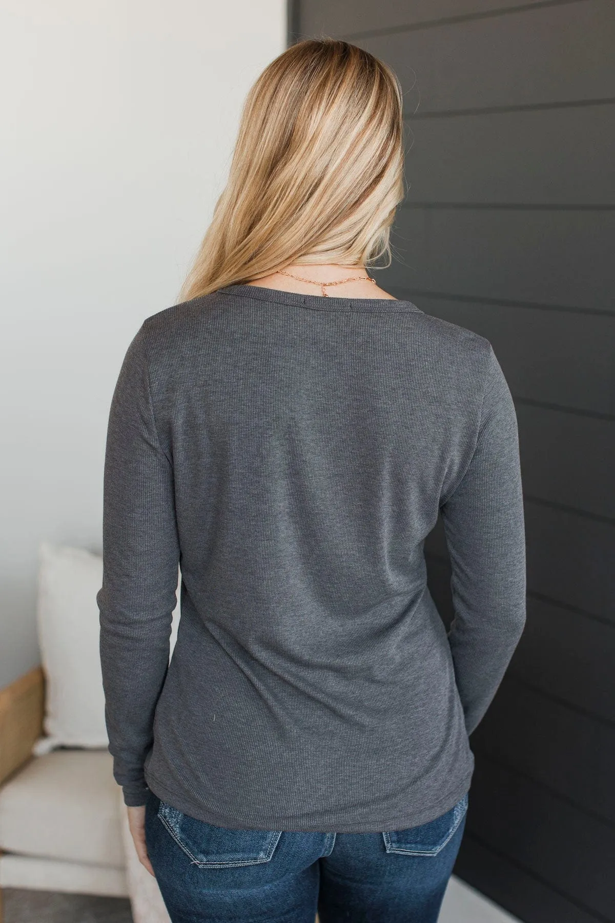 Super Lovable Long Sleeve Top- Charcoal