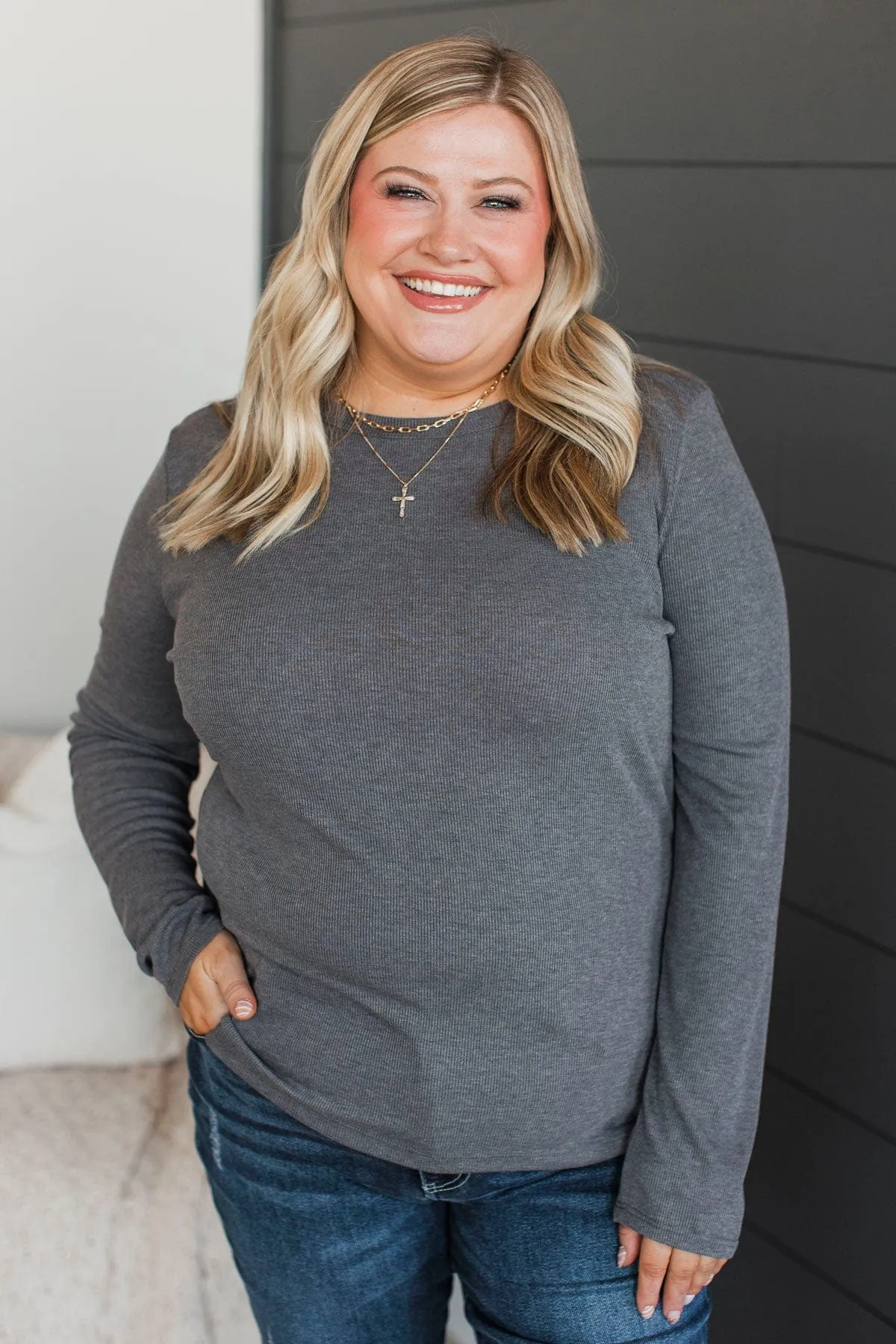 Super Lovable Long Sleeve Top- Charcoal