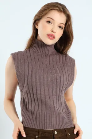 Sweater Knit Turtleneck Top - Grey