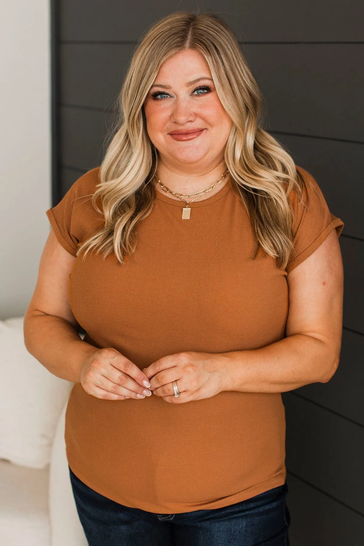 Sweet Surprise Ribbed Top- Caramel