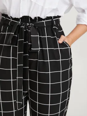Tartan Pocket Belted Paperbag Waist Pants
