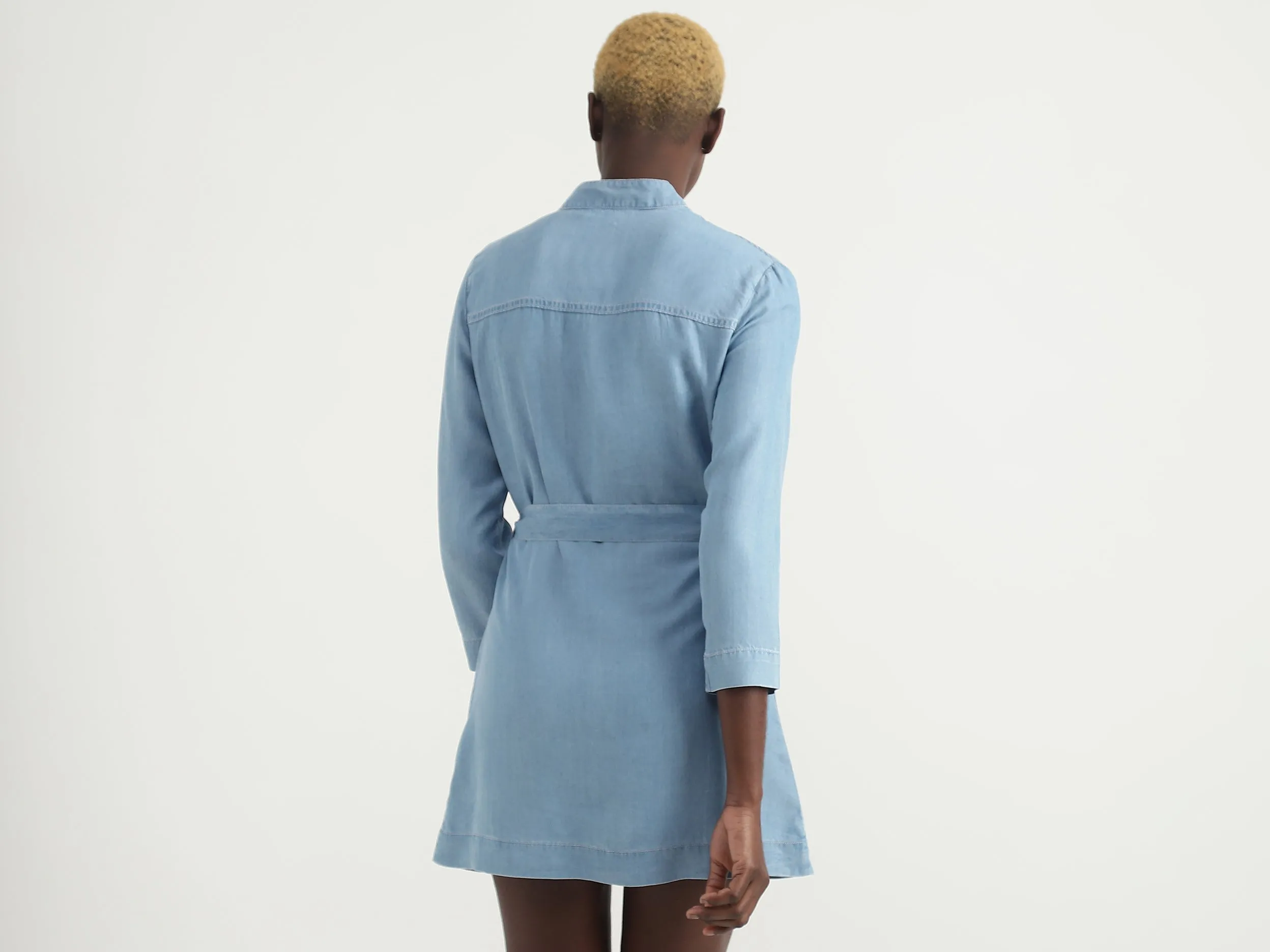 Tencel Solid Mandarin Collar Women Dresses