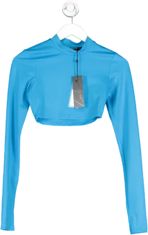 The Couture Club Blue Embroidered Long Sleeve Fitted Top UK 6