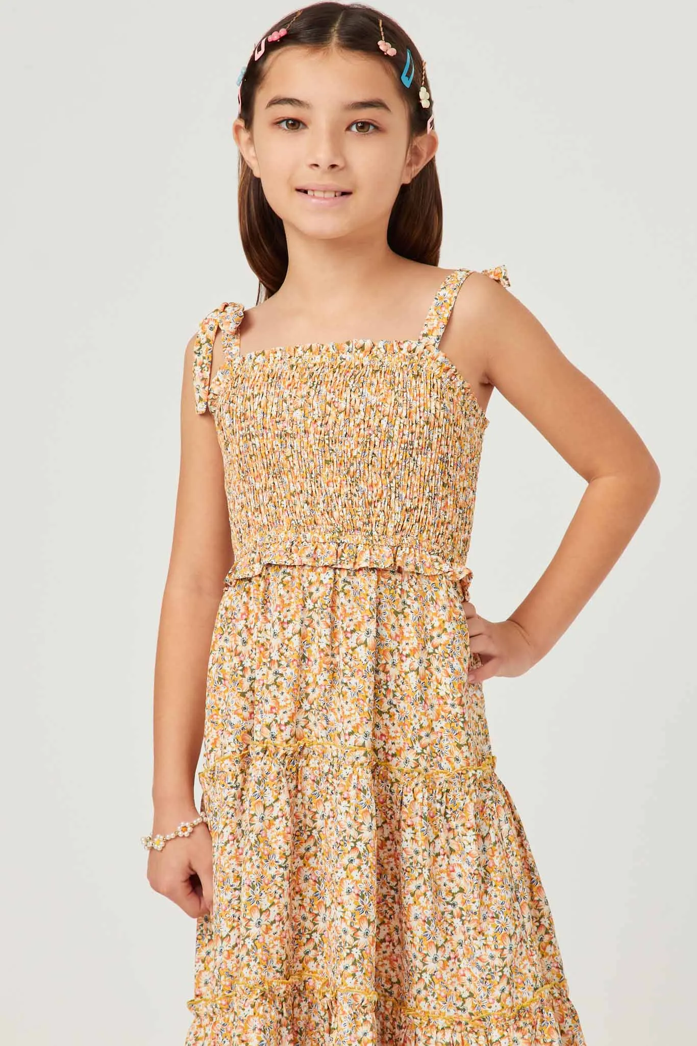 Tie Shoulder Ruffled Tiered Dress