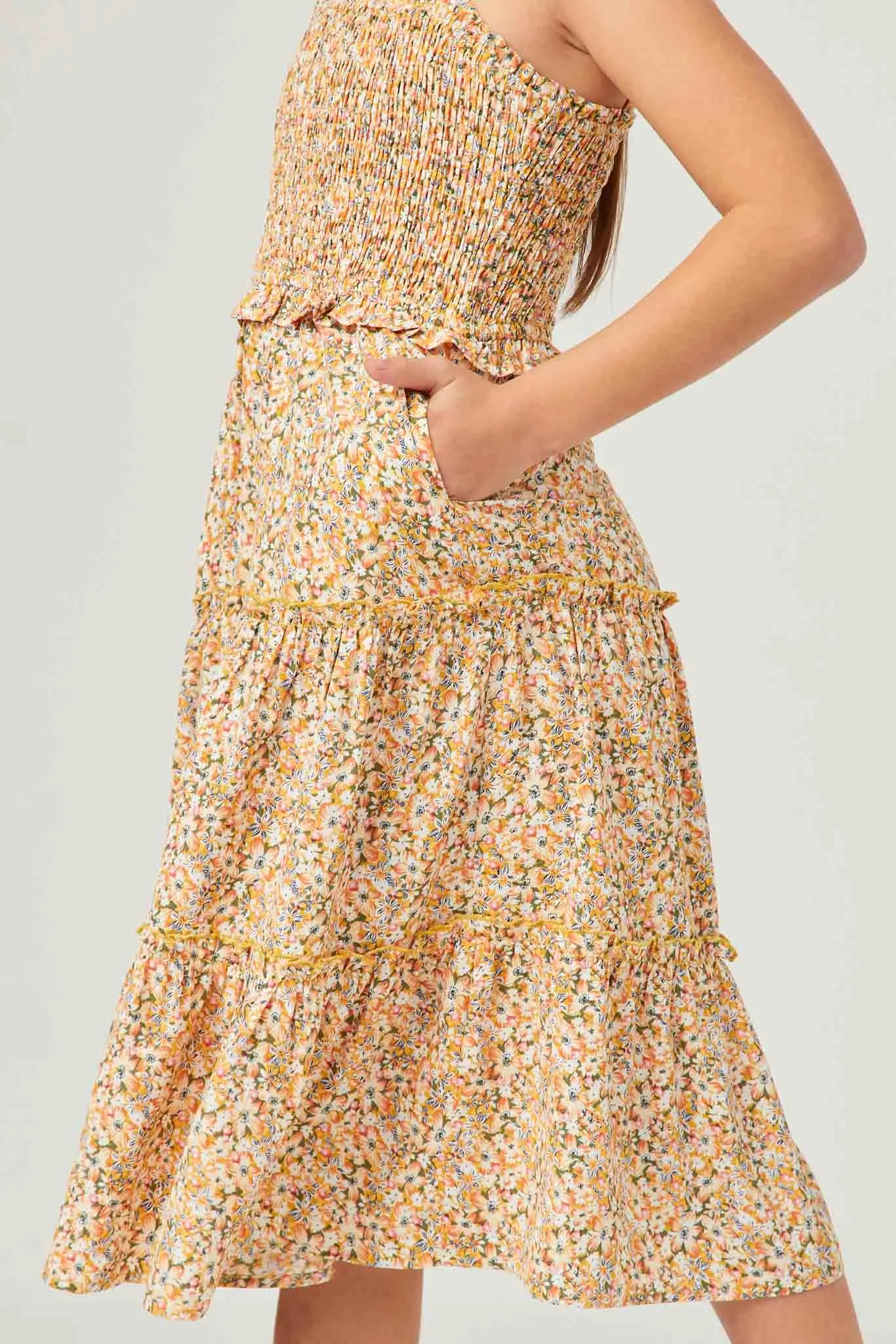Tie Shoulder Ruffled Tiered Dress