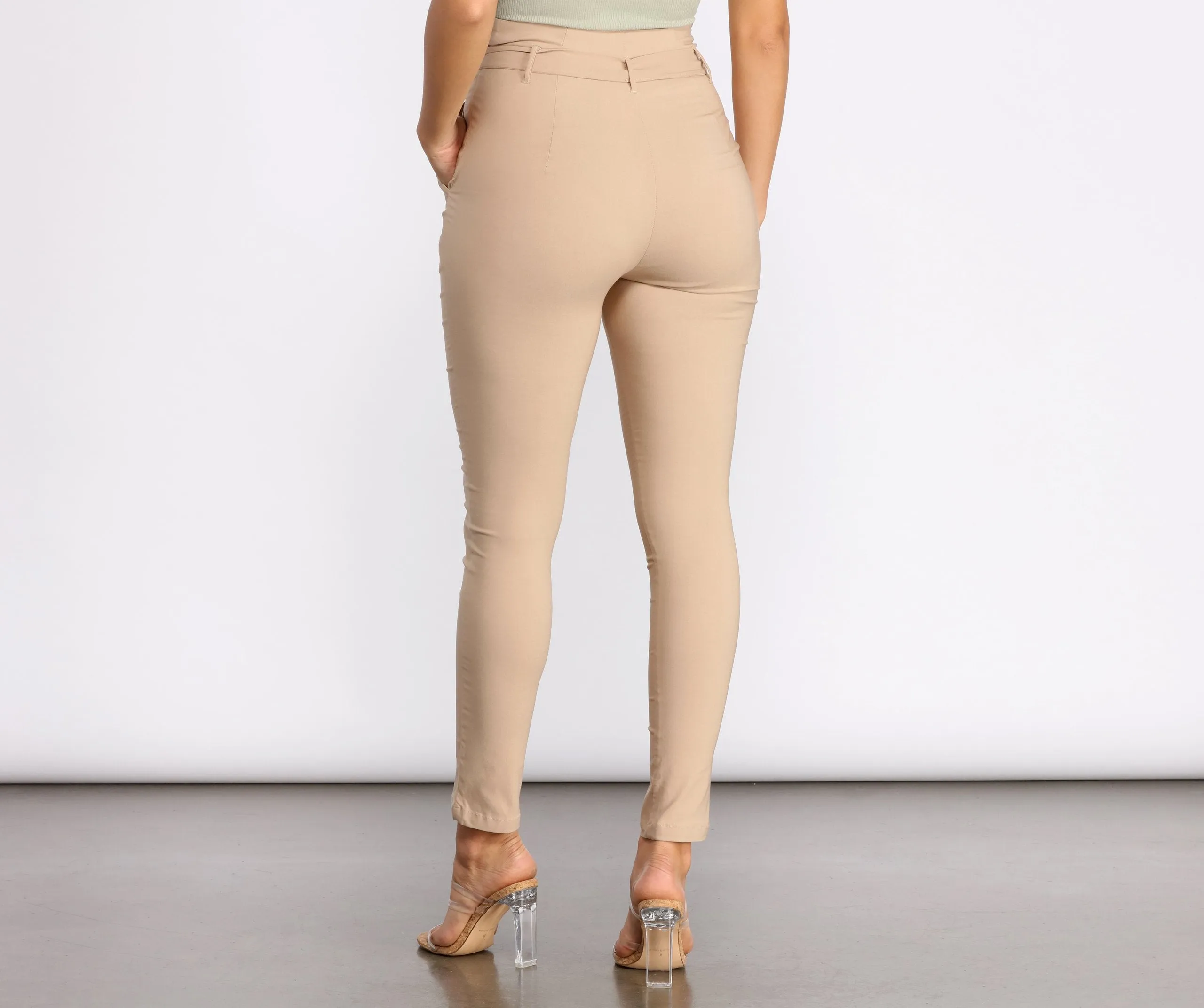 Tie Waist Skinny Paperbag Pants