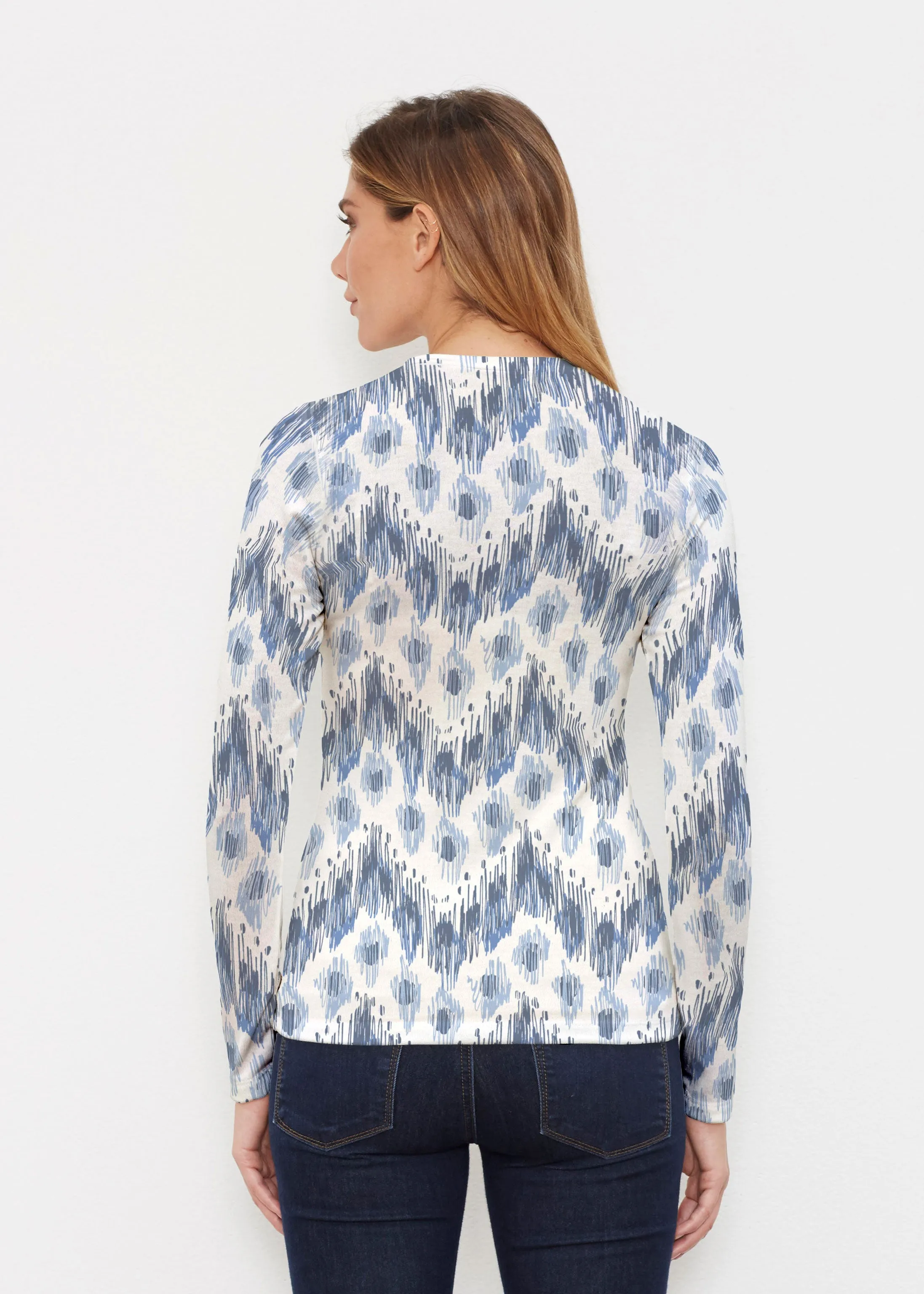 Tonal Waves Blue (7804) ~ Butterknit Long Sleeve Crew Top
