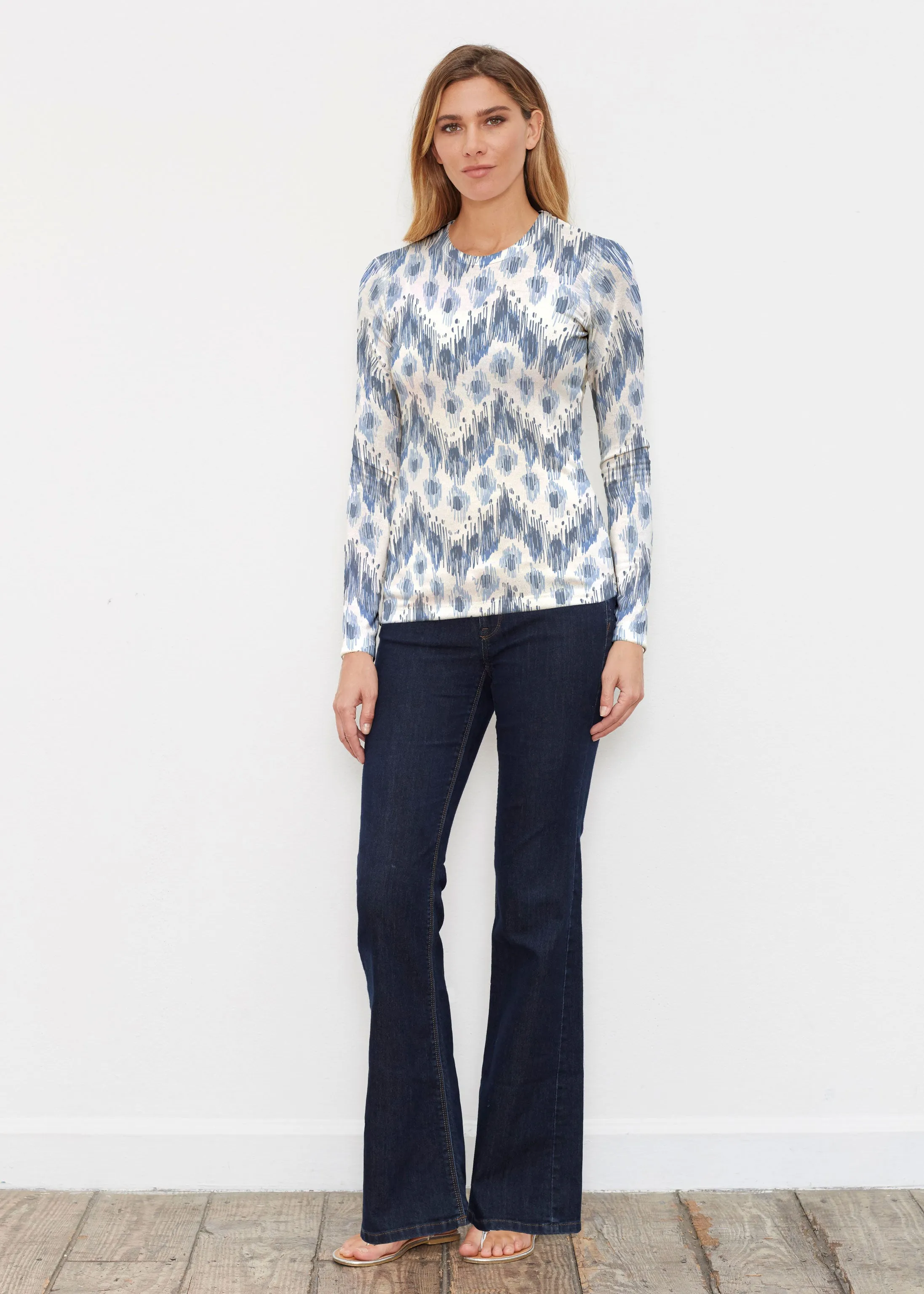 Tonal Waves Blue (7804) ~ Butterknit Long Sleeve Crew Top