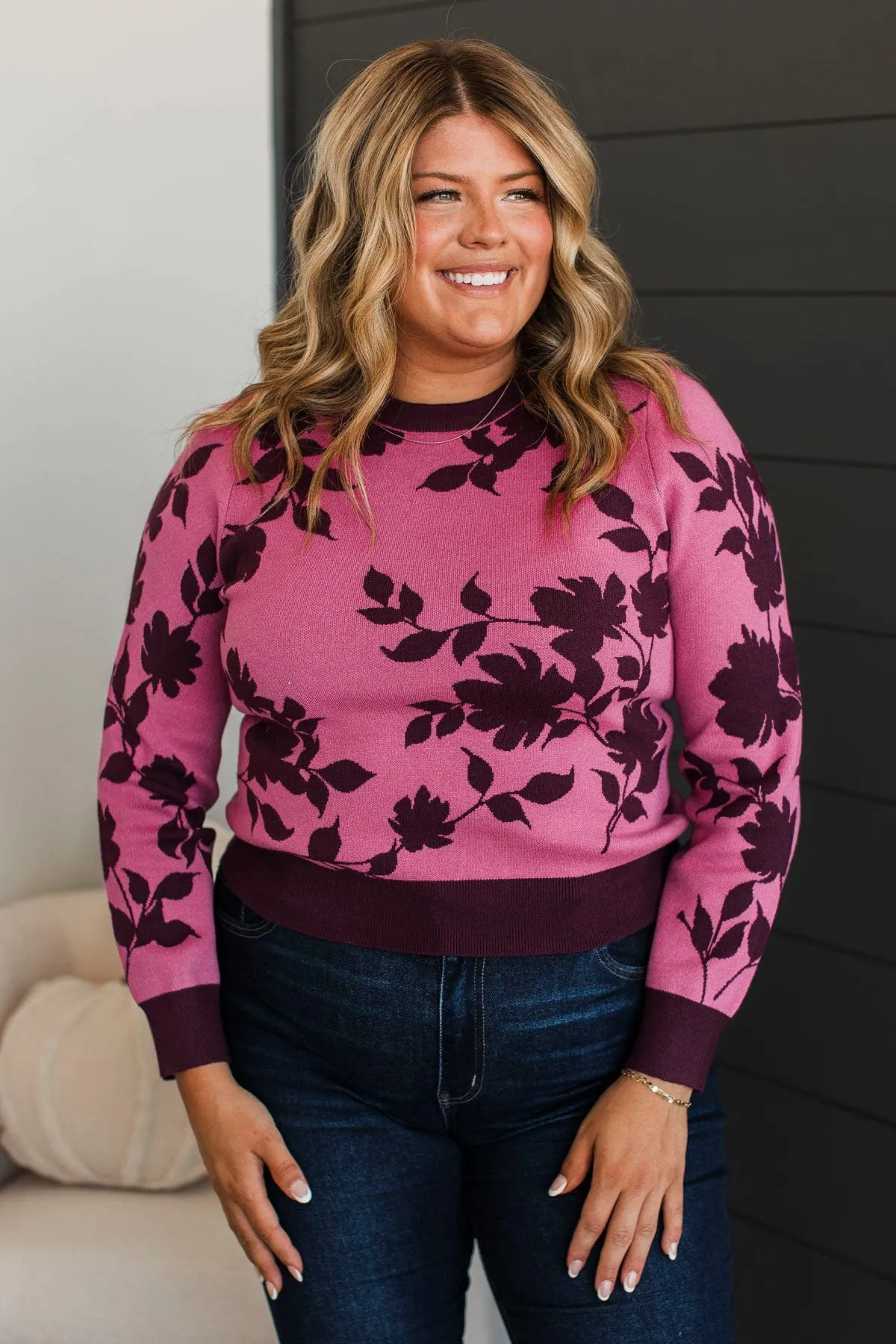 Truly Impressive Floral Sweater- Berry & Burgundy