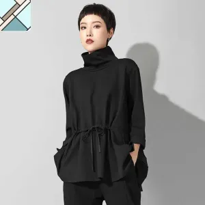 Tsyua Drawstring Turtleneck Sweatshirt by Marigold Shadows