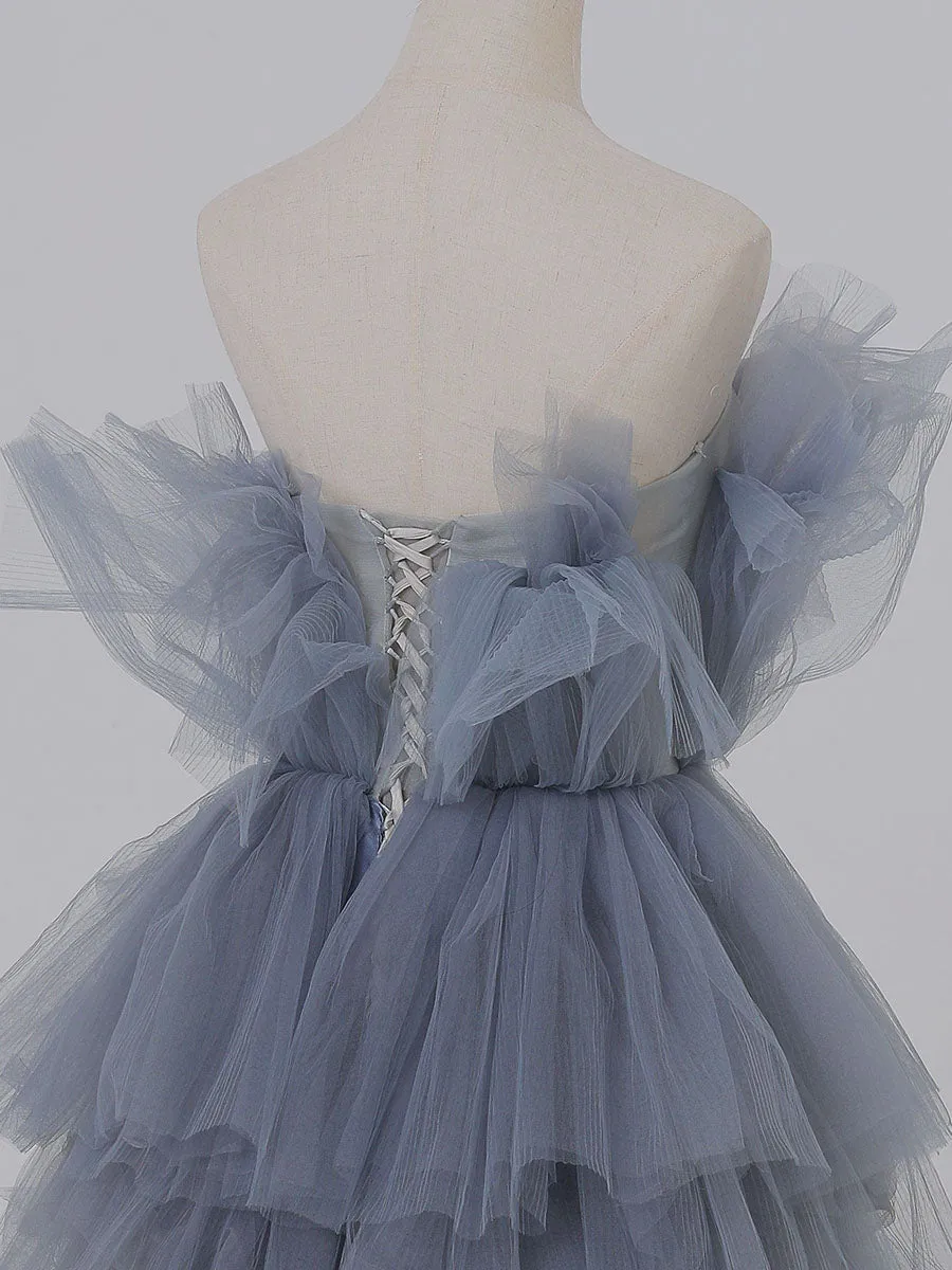Tulle Dress for Photo Shoot Ruffled Strapless Colored Wedding Dresses YW231120