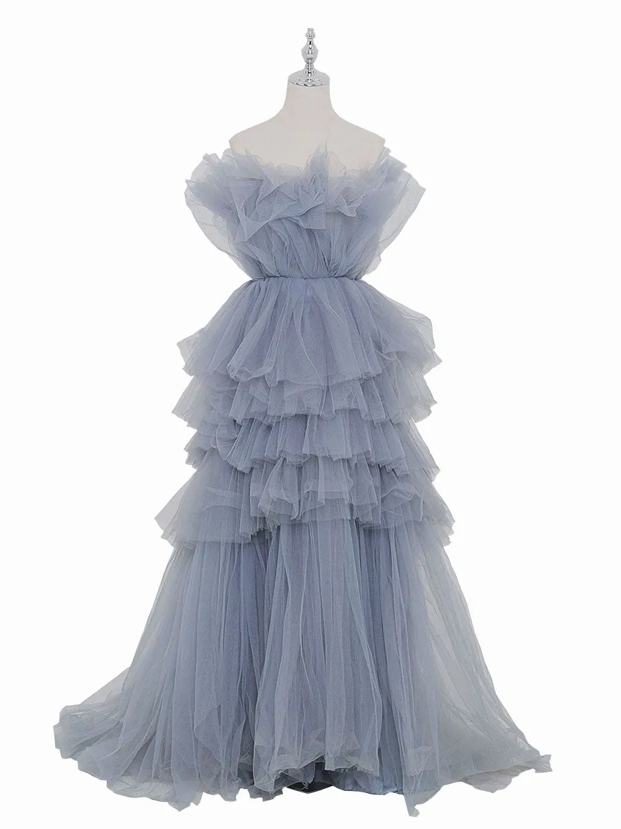Tulle Dress for Photo Shoot Ruffled Strapless Colored Wedding Dresses YW231120