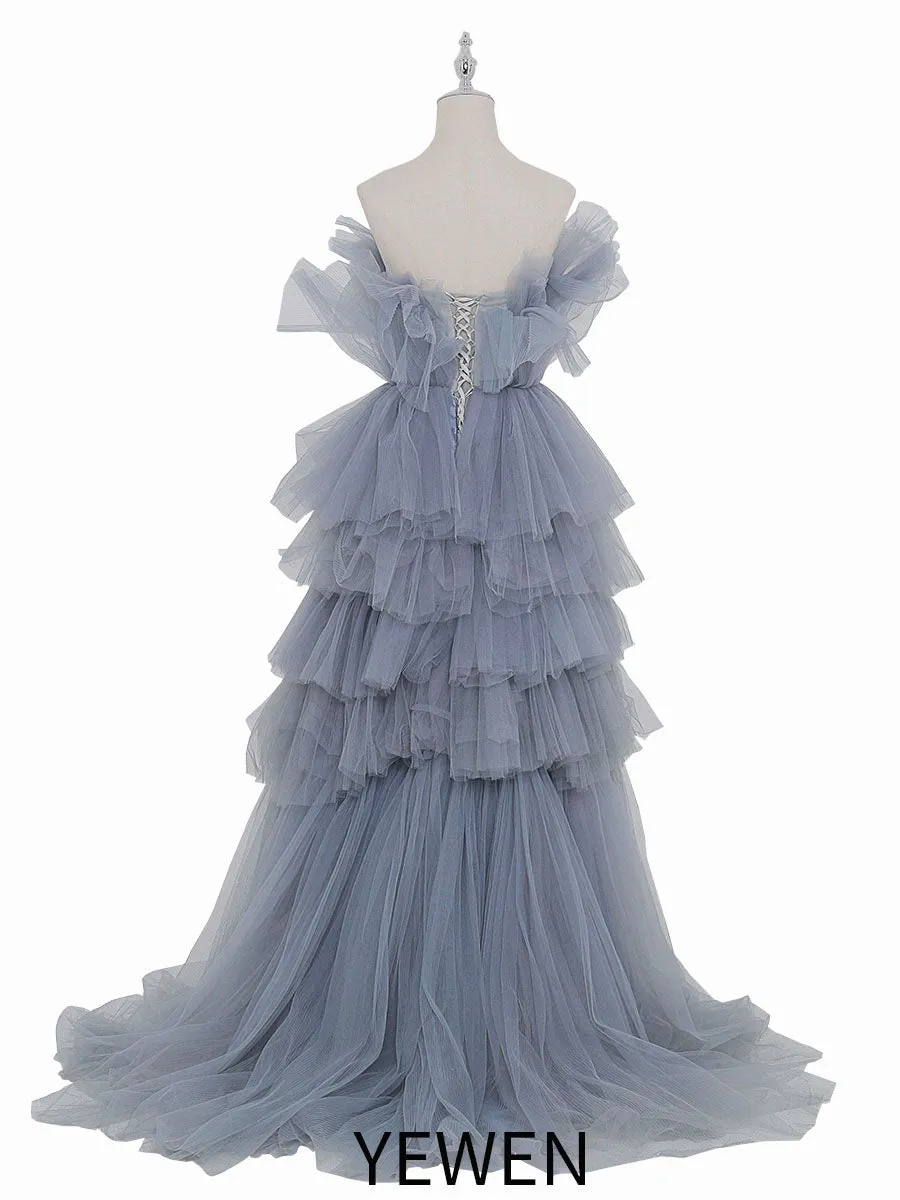 Tulle Dress for Photo Shoot Ruffled Strapless Colored Wedding Dresses YW231120