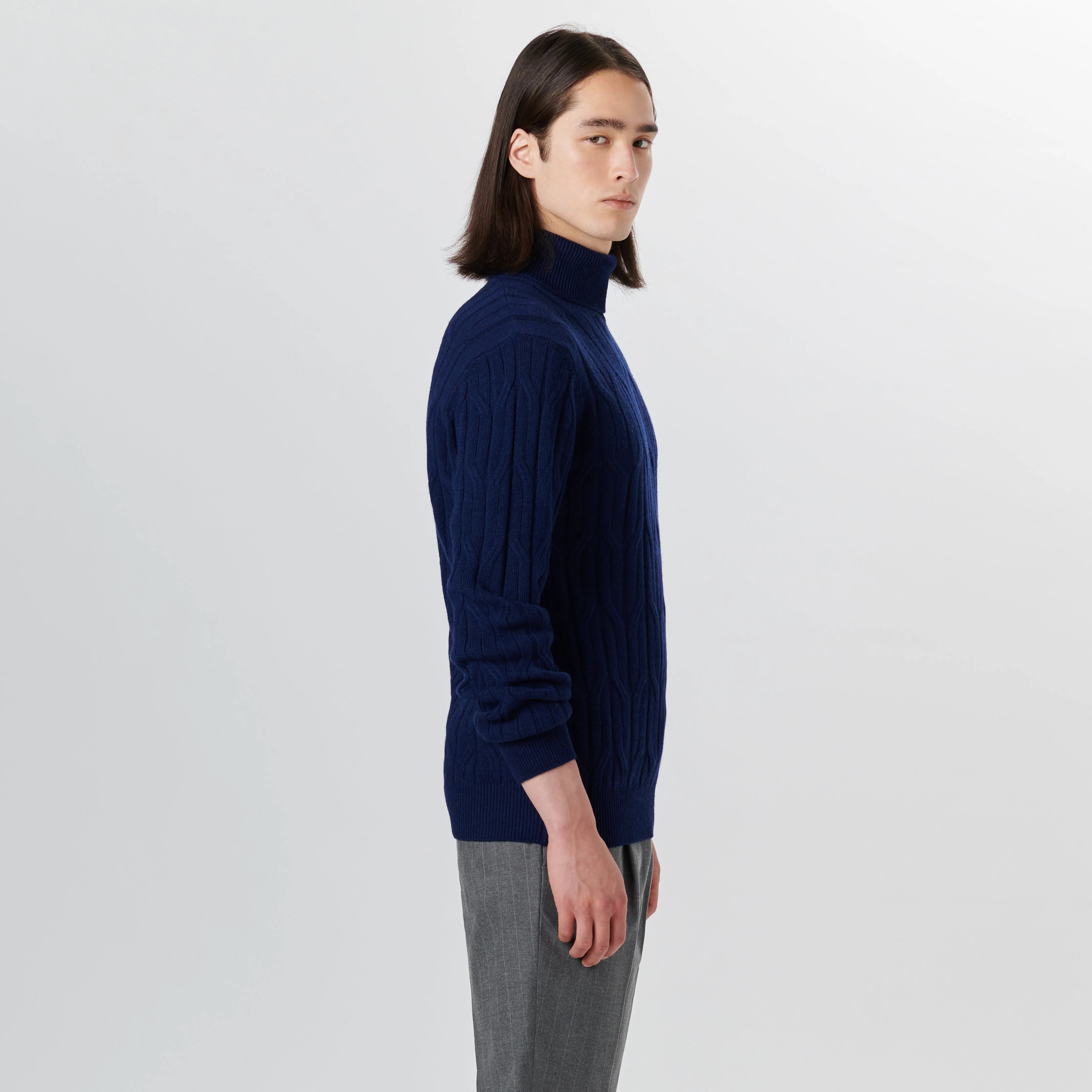 Turtle Neck Cable Jacquard Sweater