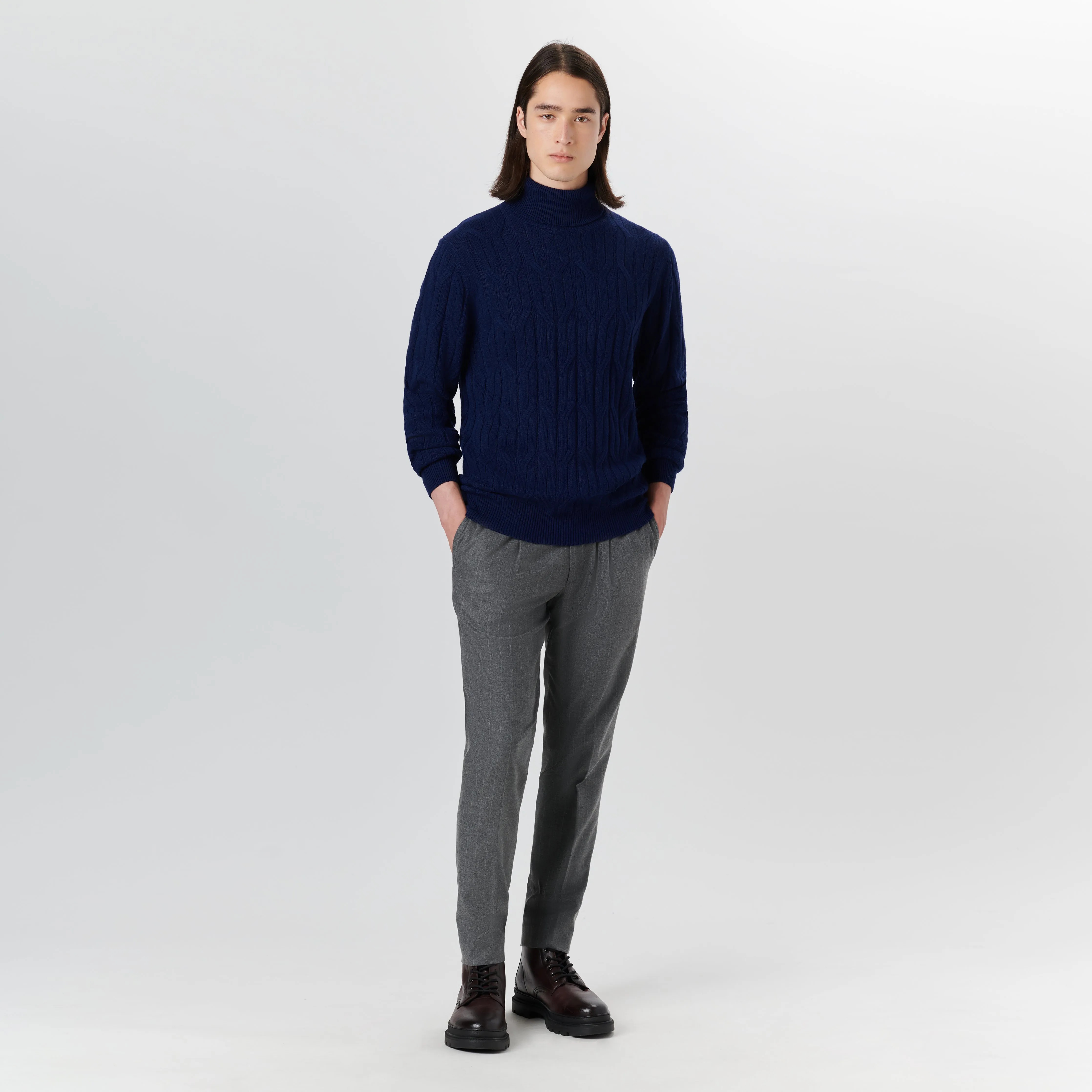 Turtle Neck Cable Jacquard Sweater