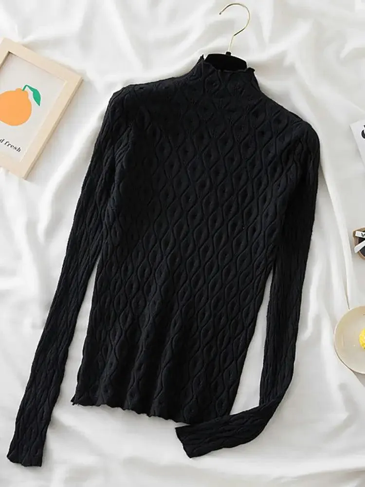 Turtleneck Autumn Winter Warm Pullover Slim Tops Knitted Sweater