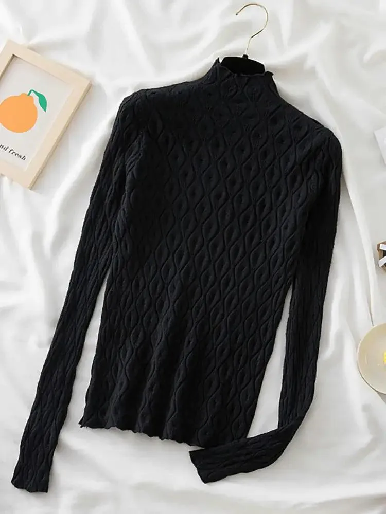 Turtleneck Autumn Winter Warm Pullover Slim Tops Knitted Sweater