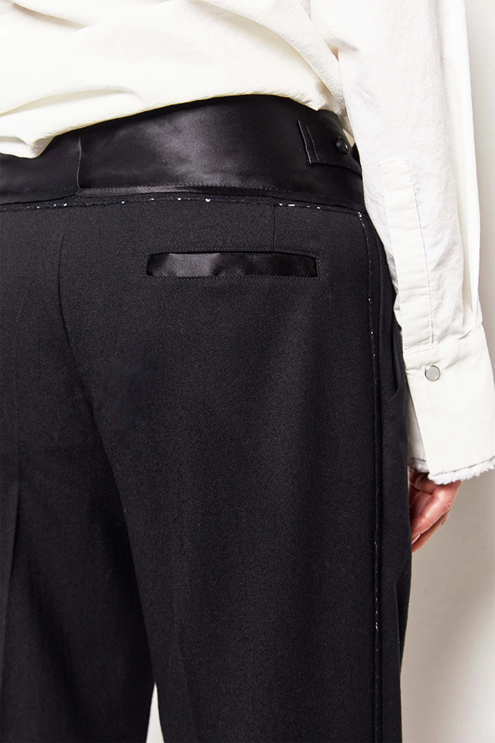 tux black satin wool pant