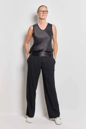 tux black satin wool pant