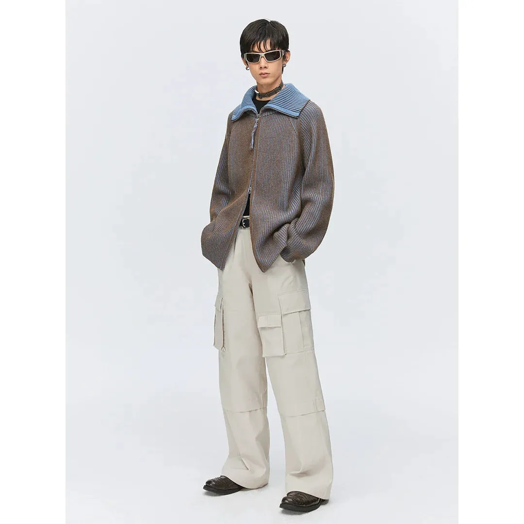 Two-Tone Ribbed Sweater Jacket