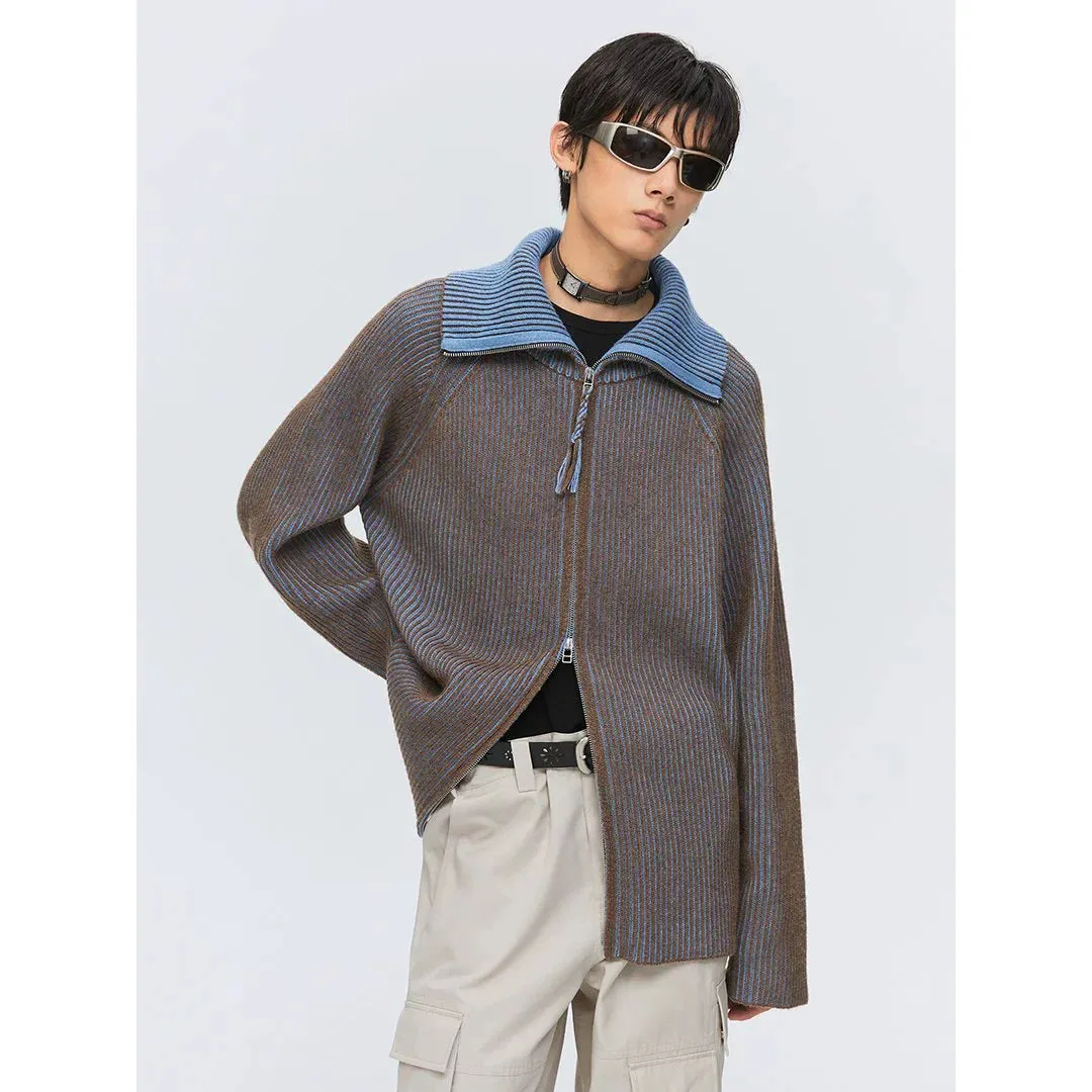 Two-Tone Ribbed Sweater Jacket