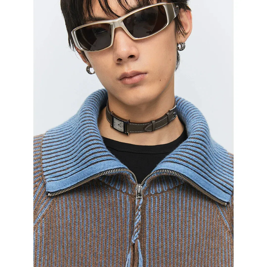 Two-Tone Ribbed Sweater Jacket