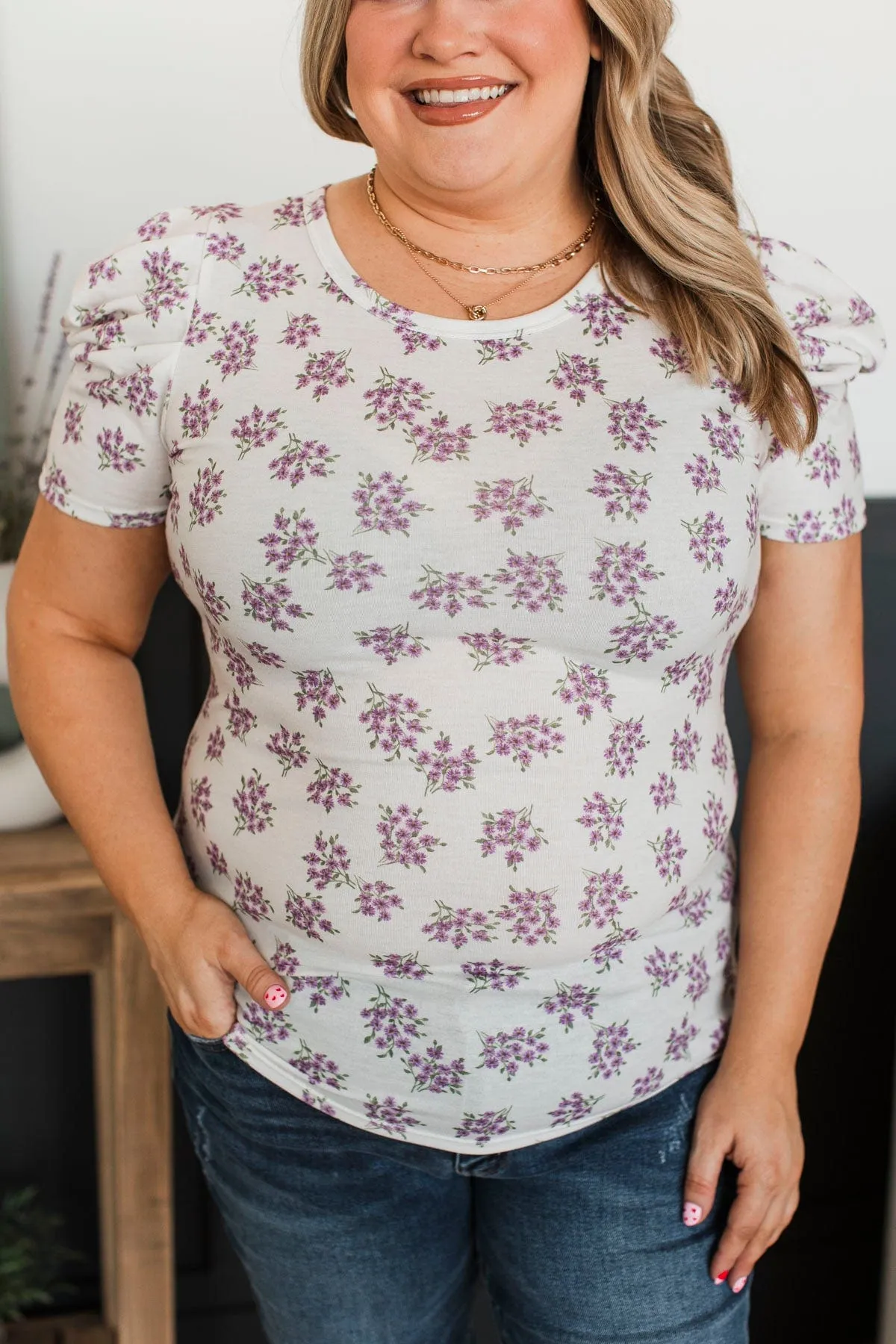 Unbelievably Devoted Floral Top- Off-White & Purple