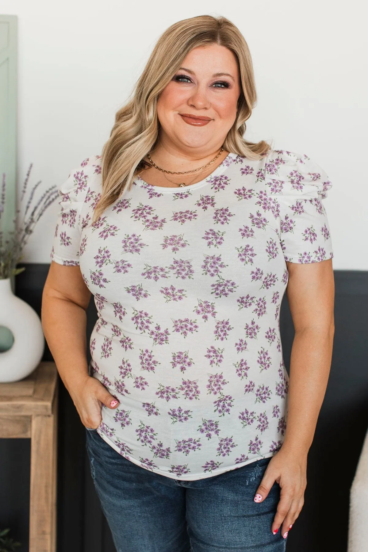 Unbelievably Devoted Floral Top- Off-White & Purple