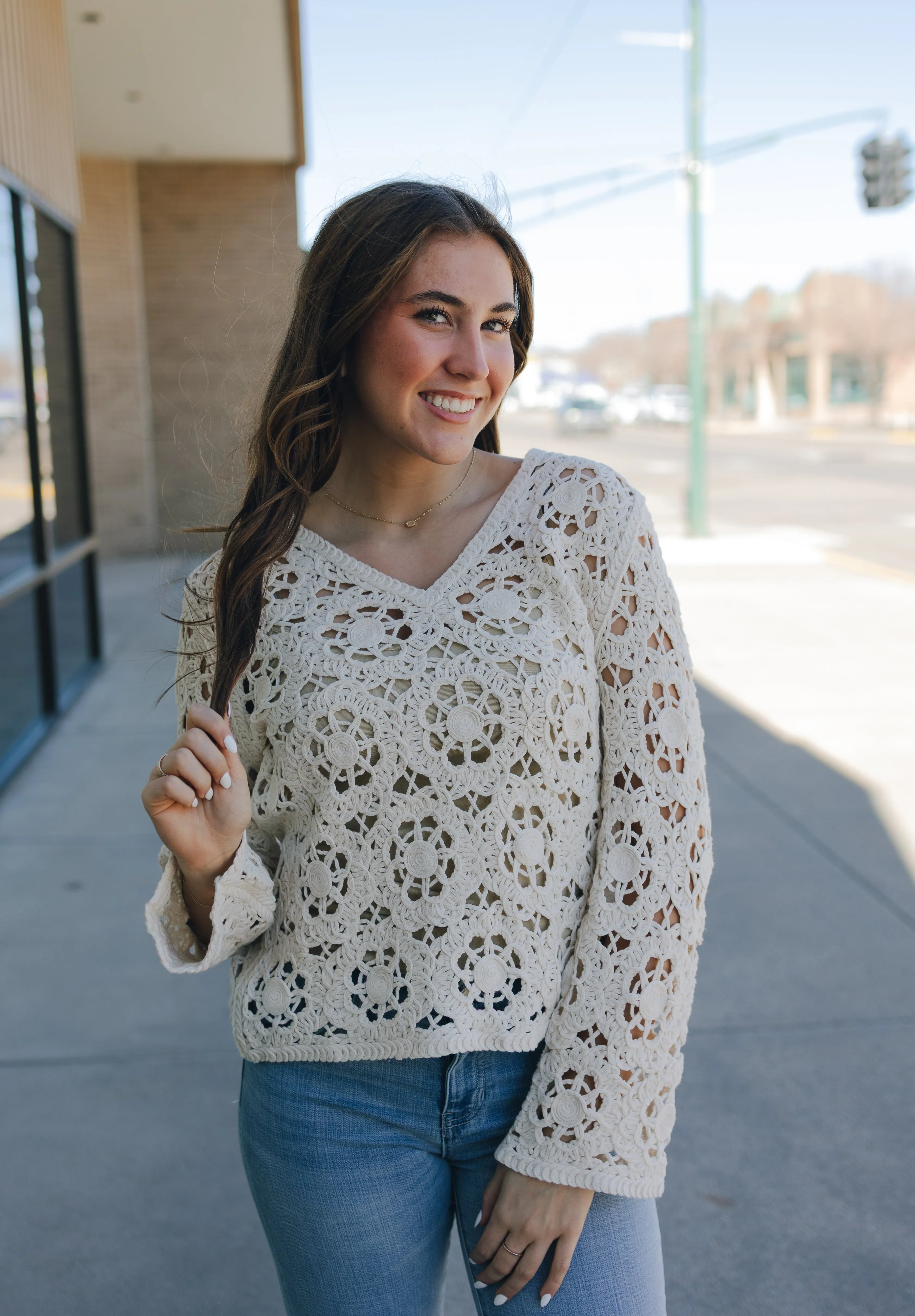 V-Neck Bell Sleeve Sweater