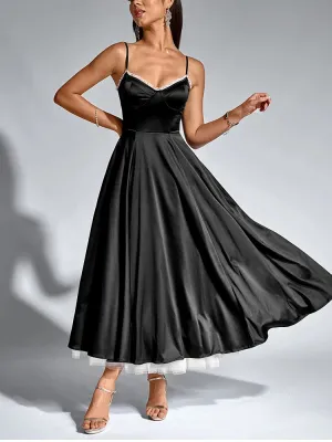V-Neck Lace Slip Corset Contrast Dress