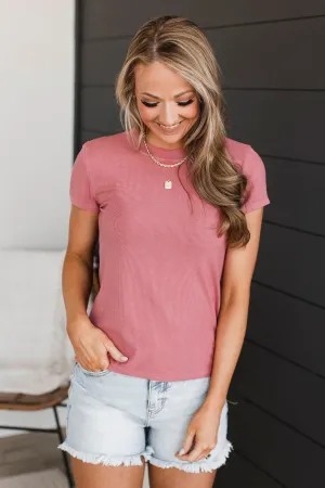 Very Tempting Ribbed Top- Dusty Rose