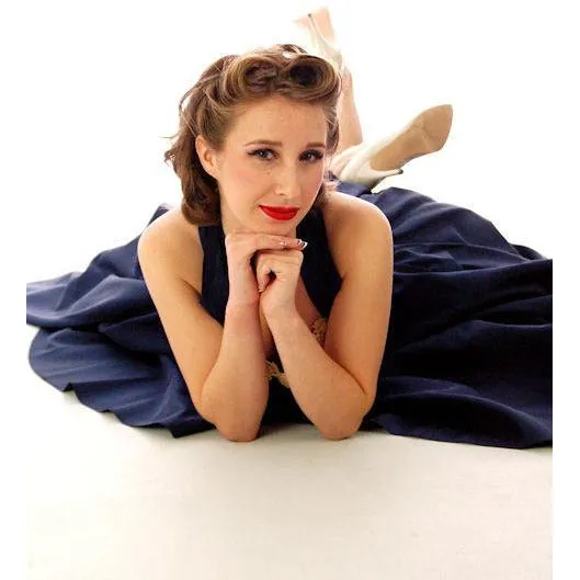 Vintage 1940s Dress Halter Gown Navy Blue Taffeta Circle Skirt Small 32-26-Free