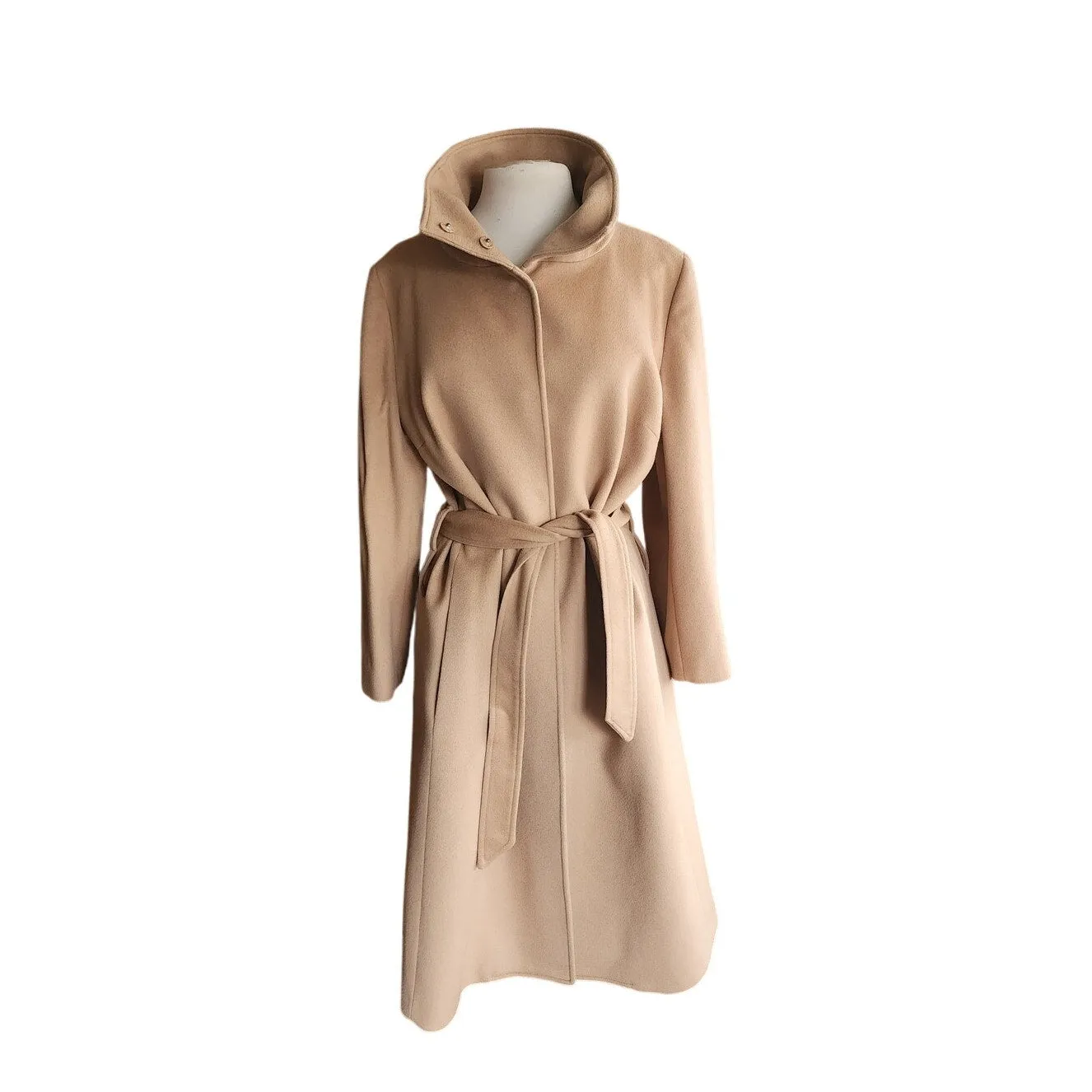 Vintage 2000s Burberry Coat Archival Beige Cashmere Blend  w/Sash Tie Belt / Medium