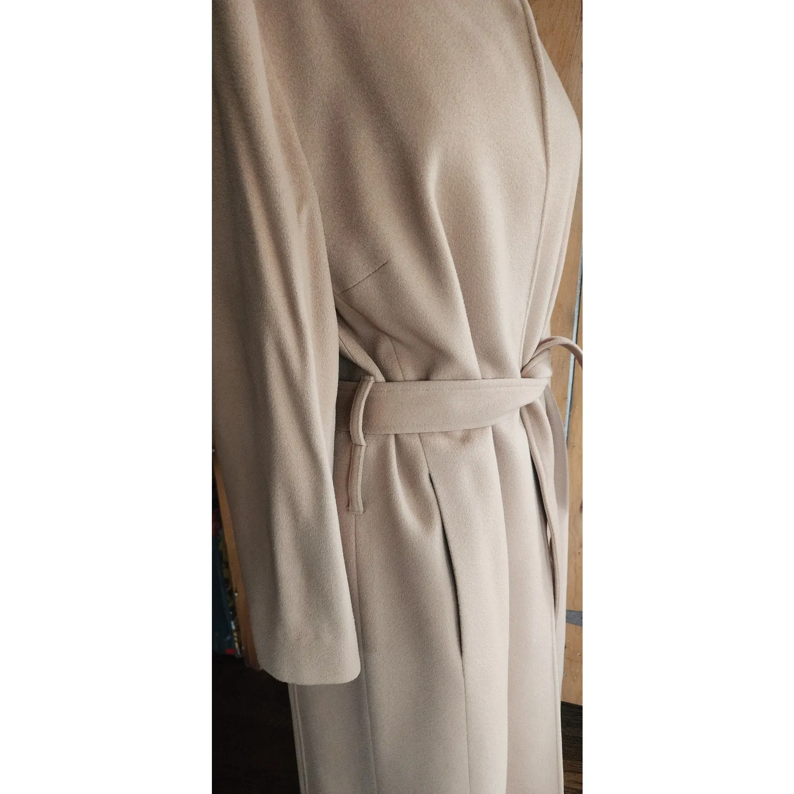 Vintage 2000s Burberry Coat Archival Beige Cashmere Blend  w/Sash Tie Belt / Medium